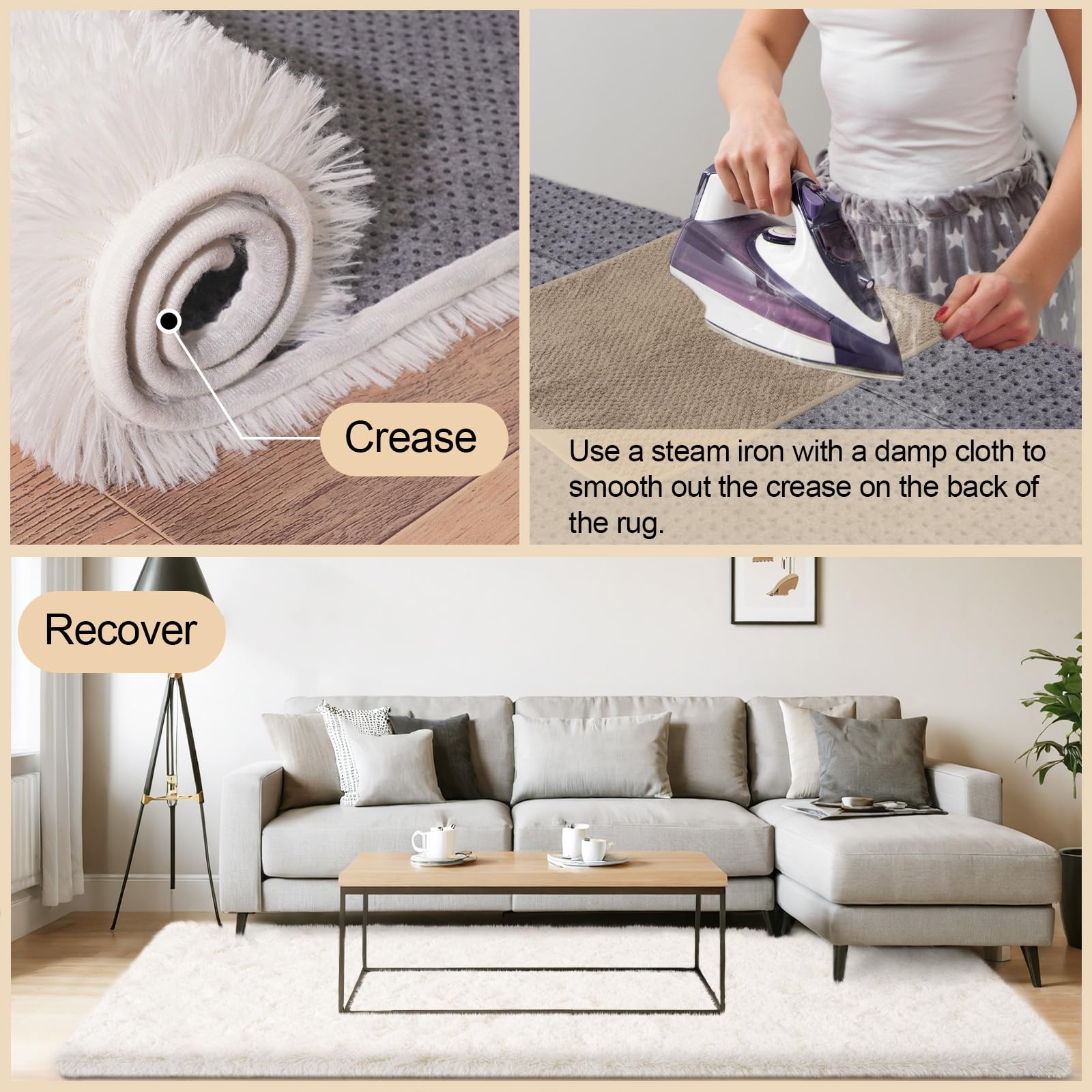 Mugorn Small Soft Shag Rugs for Bedroom, 2×3 2′ x 3′ (Rectangular), Cream