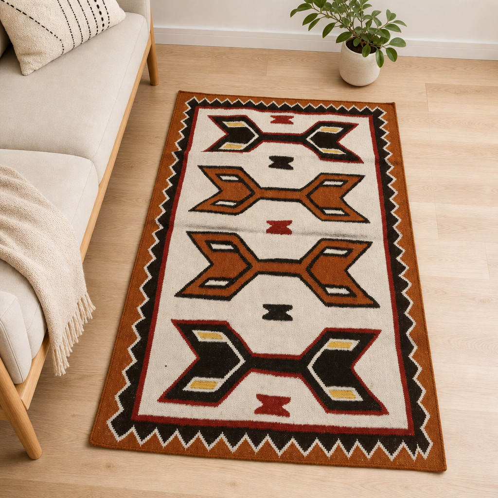 3×5 Navajo Rug Western Boho Wool Geometric Rust Brown Arrow Motif Native Carpet