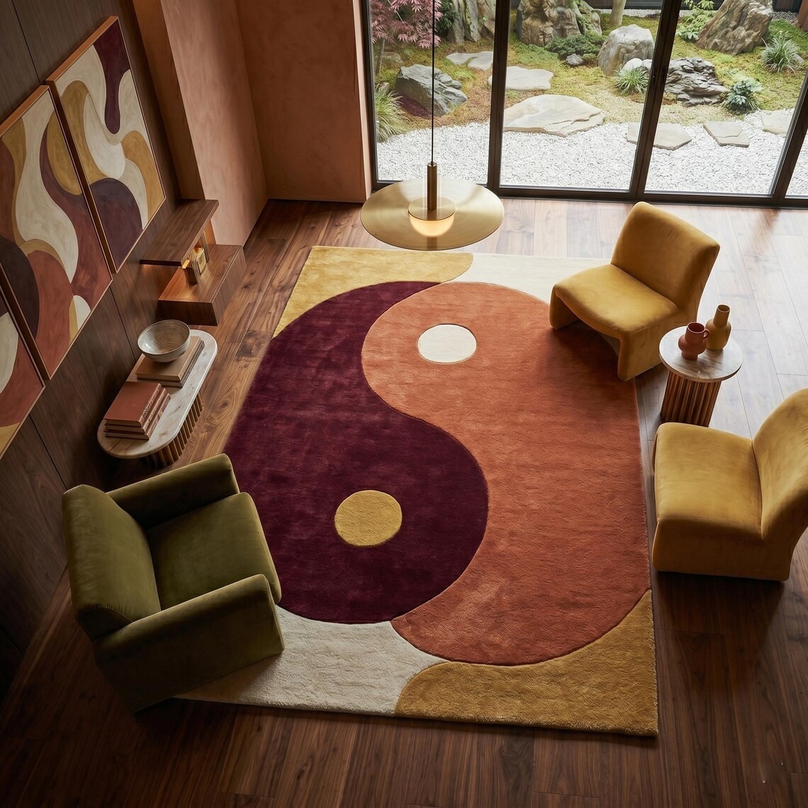 Hand Tufted Wool Rug, Abstract Design, Retro Geometric Living Room Rug