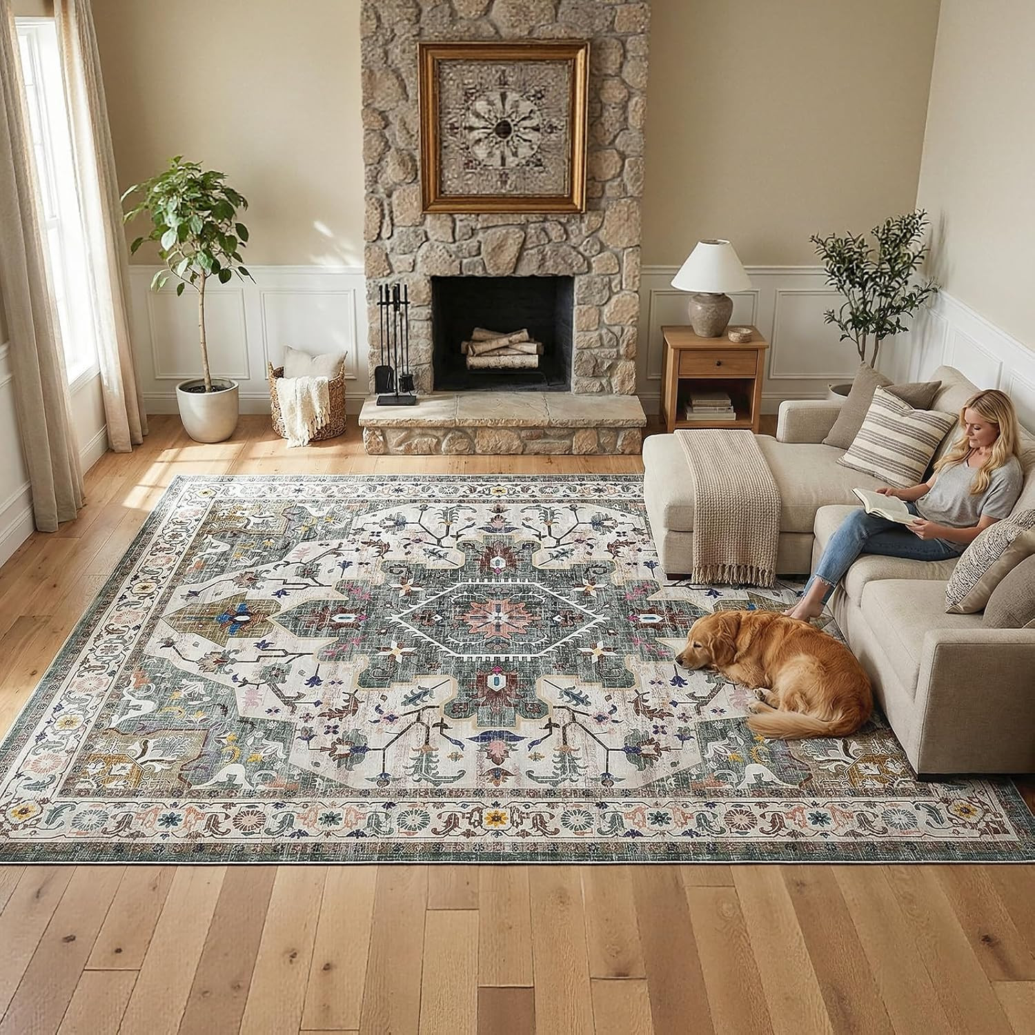 Washable Rug 8 X 10 Area Rugs for Living Room, Non-Slip Stain Resistant Rug, Low
