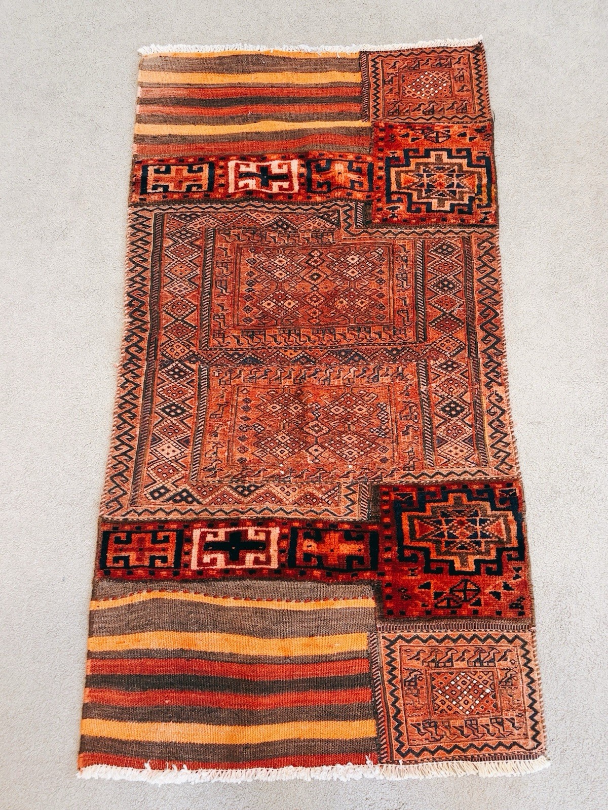 Vintage Beautiful Hand Knotted Afghan Prayer Wool Rug Wall Hanging Floor Rug