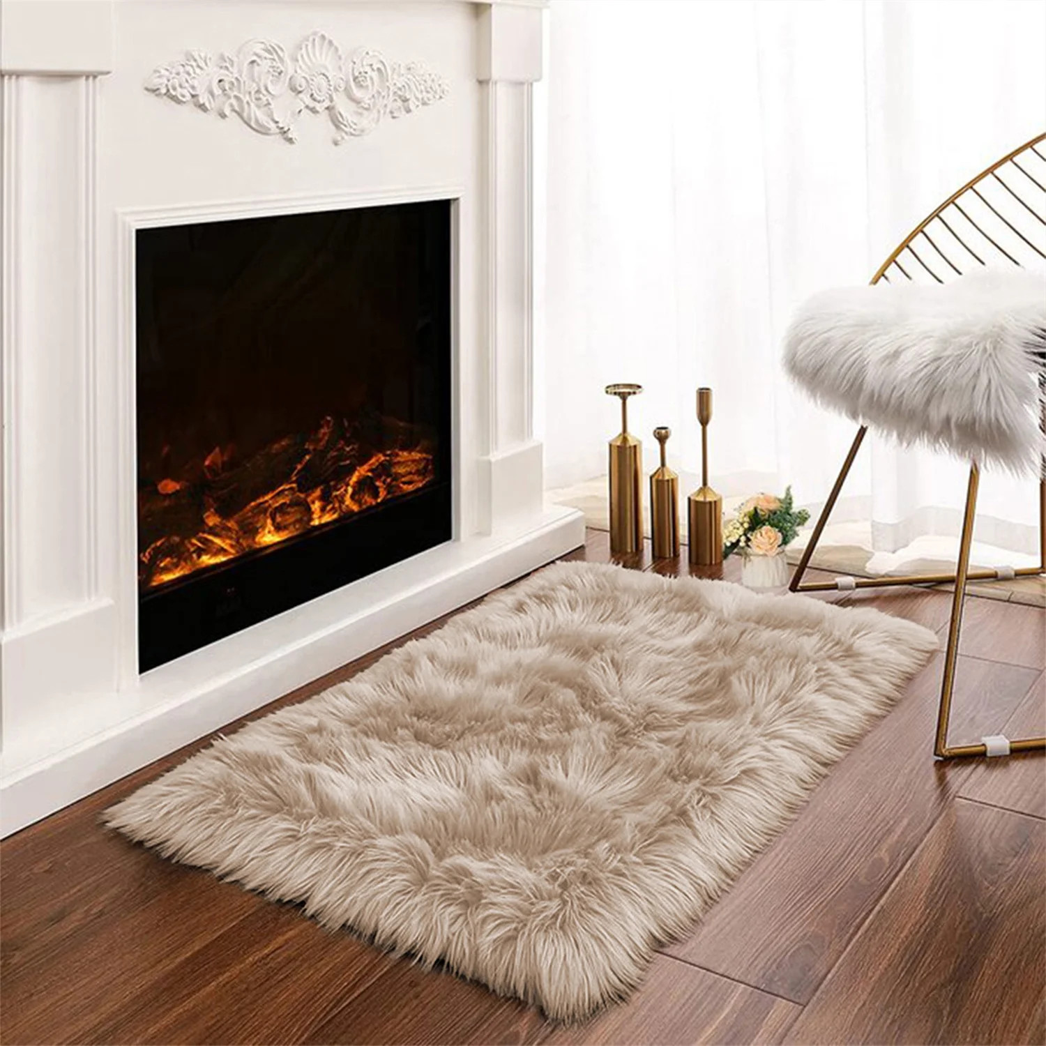 2X3 Beige Rug Faux Fur Rug Fluffy Furry Rug Throw Rug Washable Shag Rug Plush So