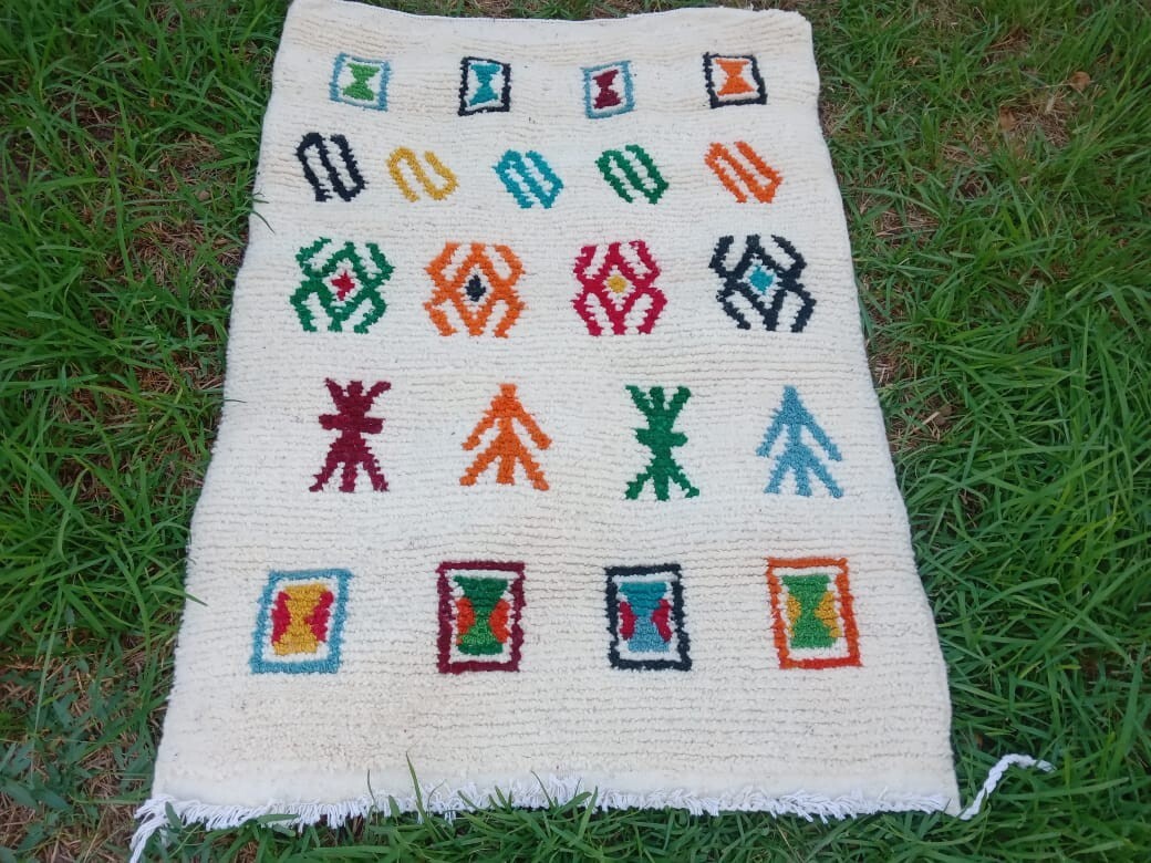 Rug Handmade Moroccan Vintage Rug Geometric Berber Multicolor Carpet 3’2″x4’5″ft