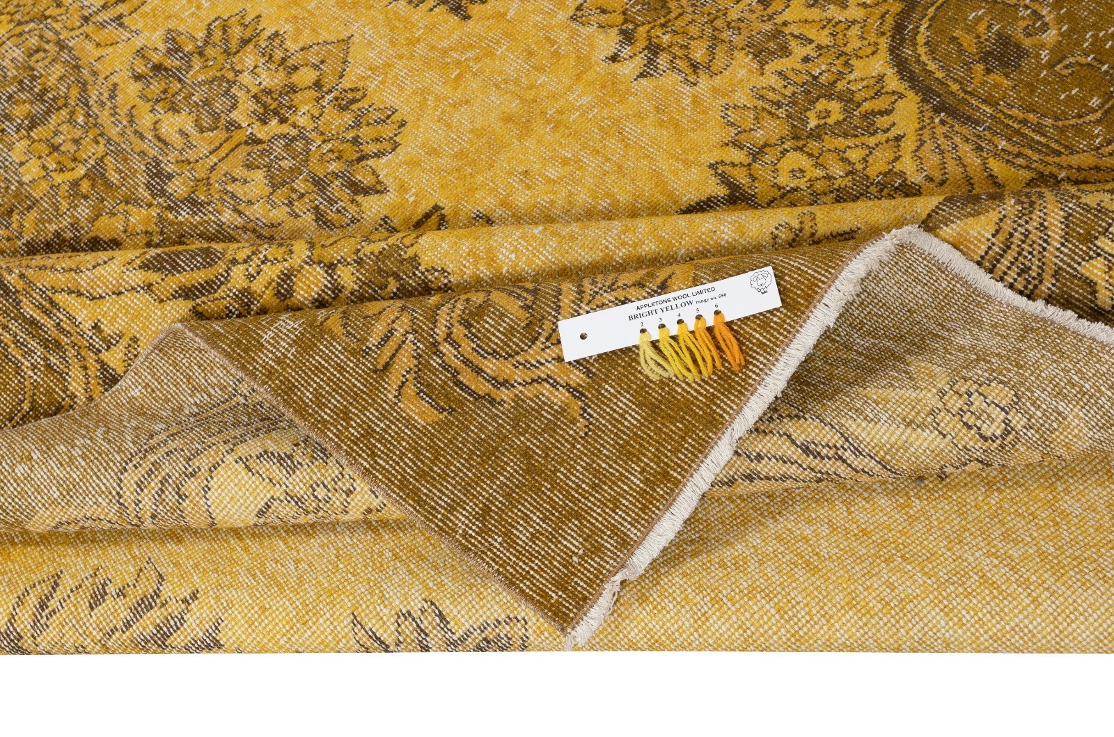 5.8×9.5 Ft Vintage Handmade Turkish Rug Overdyed in Yellow for Modern Interiors