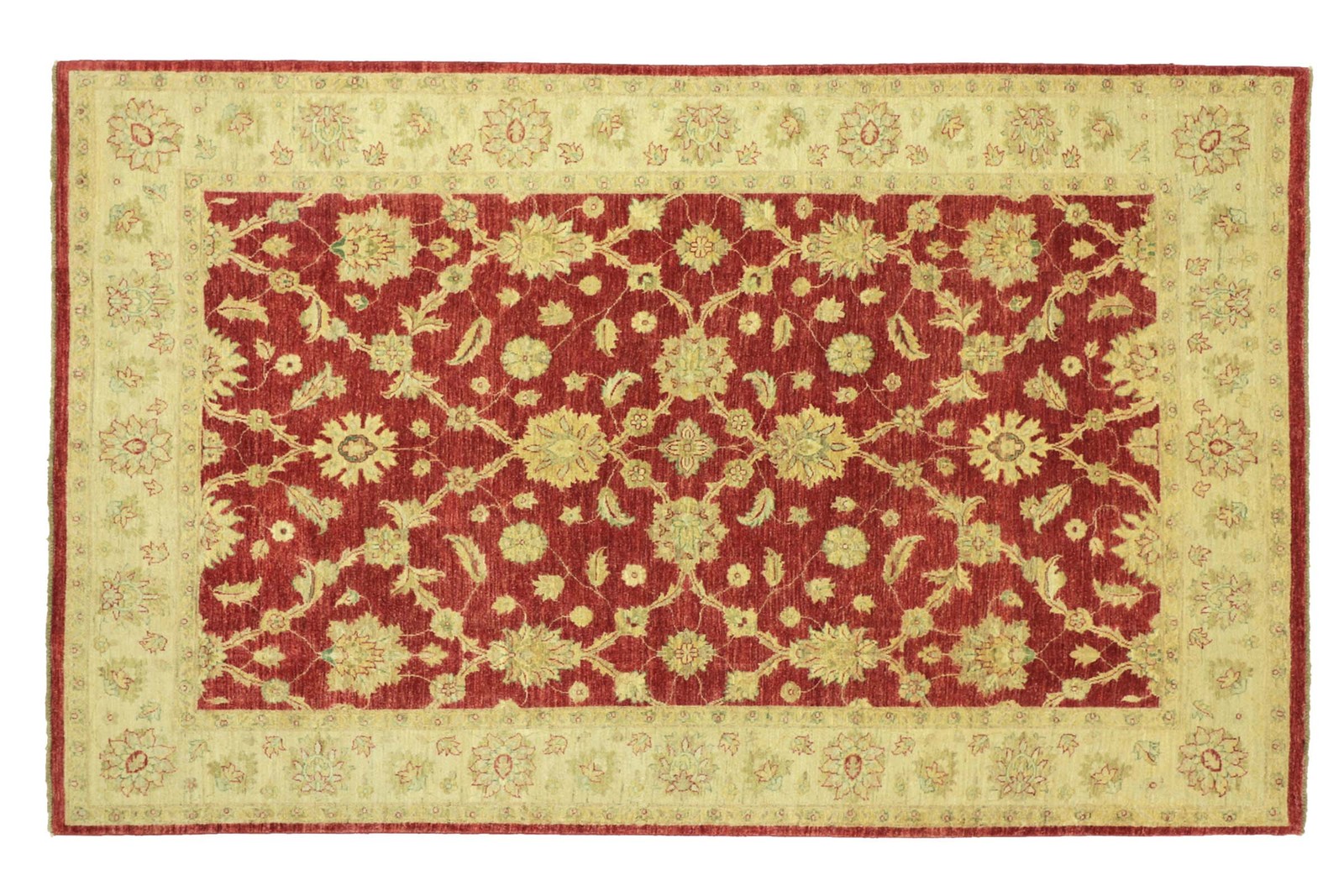 Afghan Chobi Ziegler Carpet Hand-knotted 200×300 Red Floral Wool Short Pile