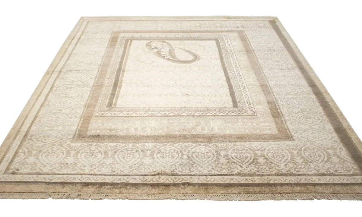 Wool & Bamboo Silk 8X10 Oriental Rug Handmade Floral Paisley Design Carpet
