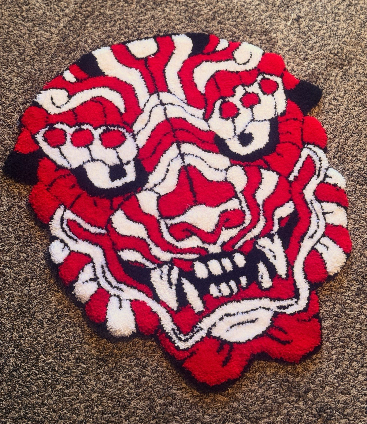 Tiger Head Tufted Area Rug Floor Mat Red White Black 36x30in Adults