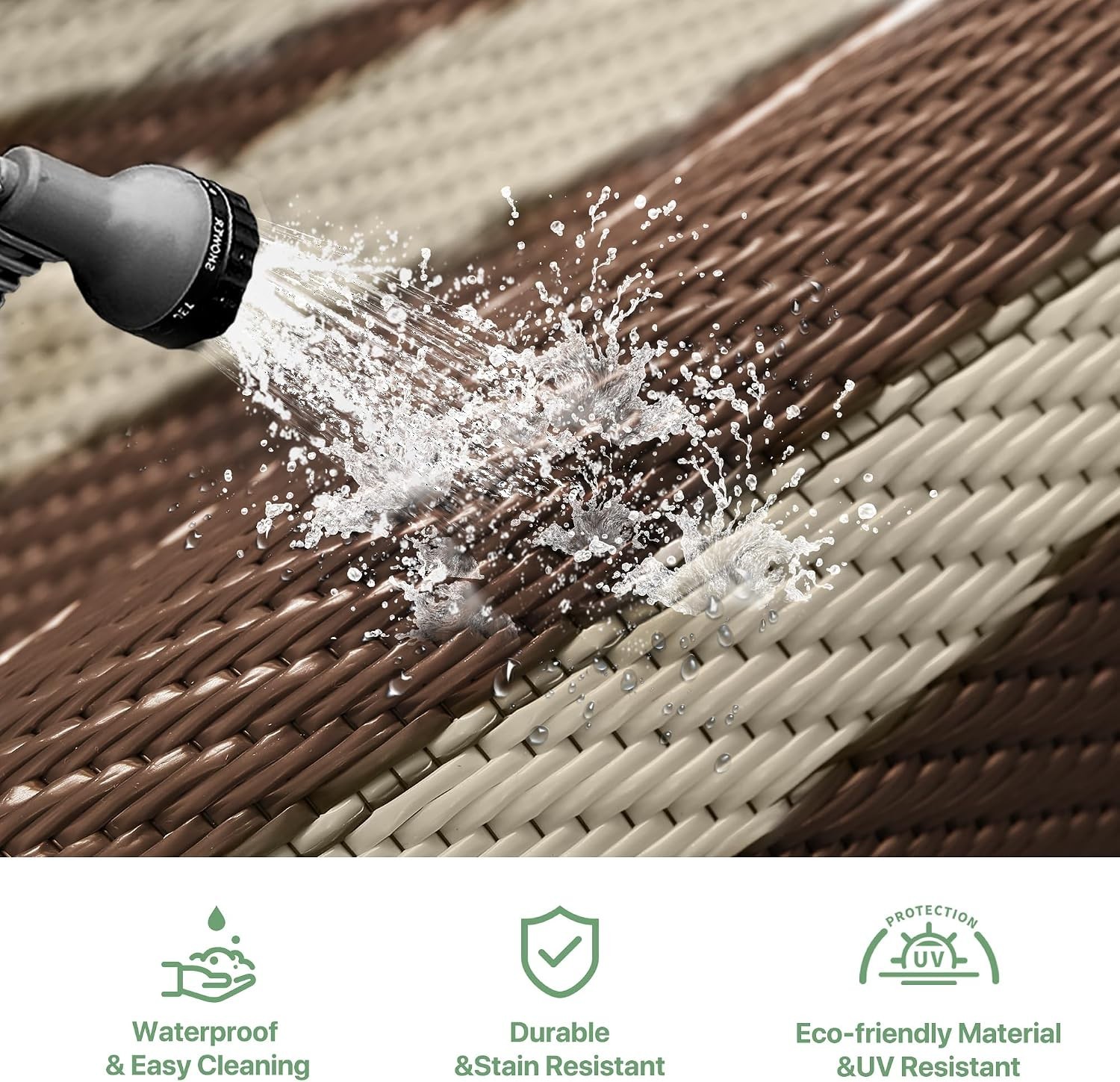 5’x8′ Stylish Coffee Beige Waterproof Outdoor Rug – Perfect for Picnic & Deck