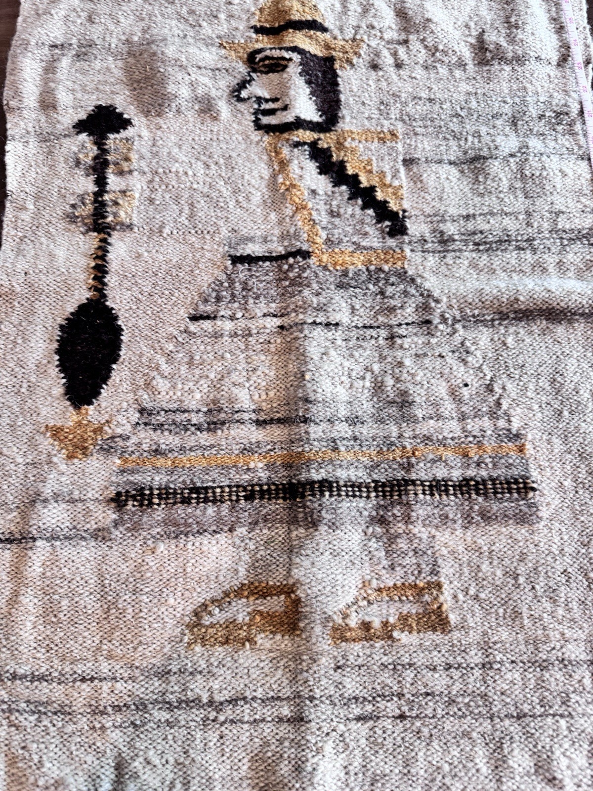 Wool TapestryWeave Woven Pictorial People Area Rug Beige/Brown/Black 21×32″