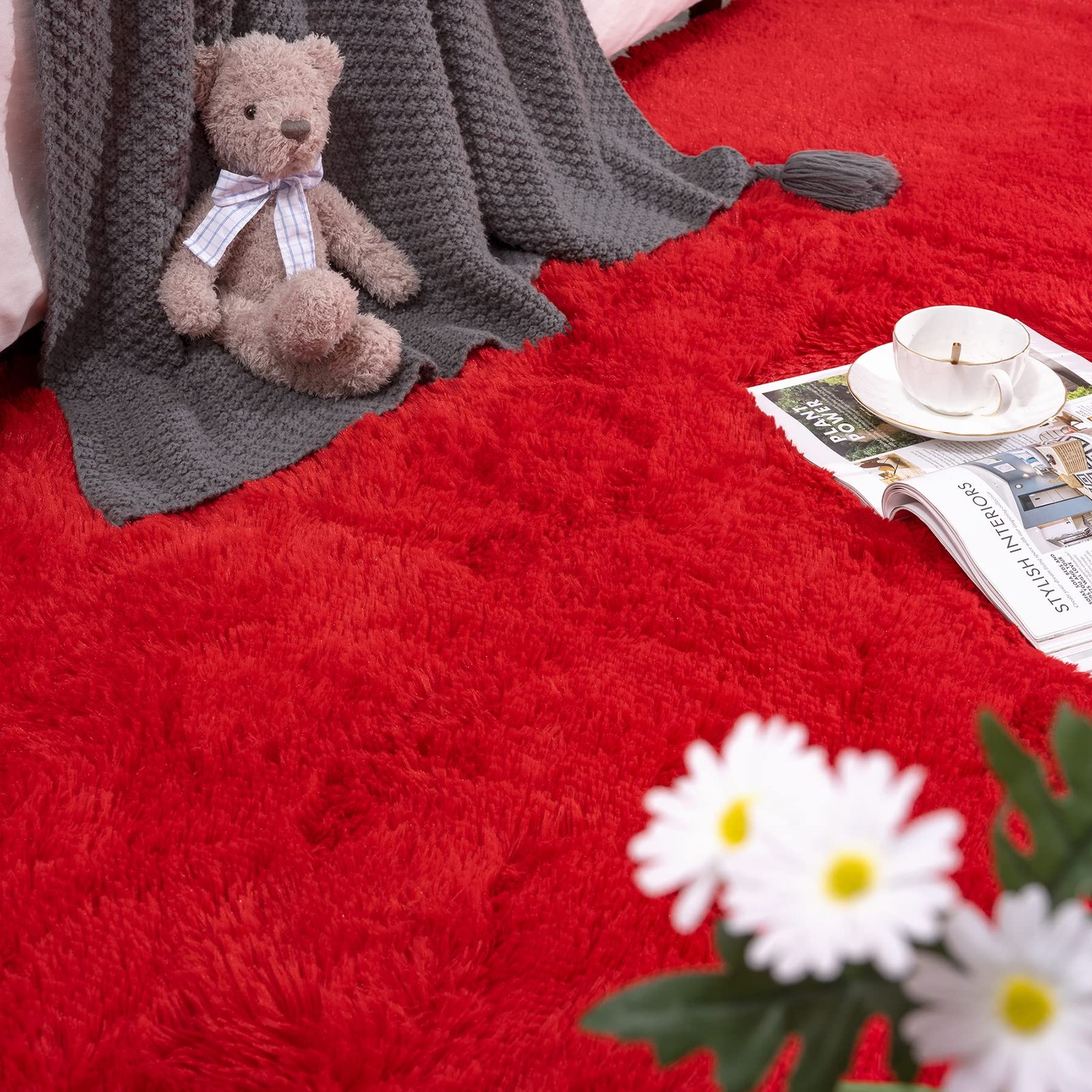 Red Shaggy Runner Rug 2×4 Fluffy Hallway Runners for Bedroom Bedside Soft Rug…