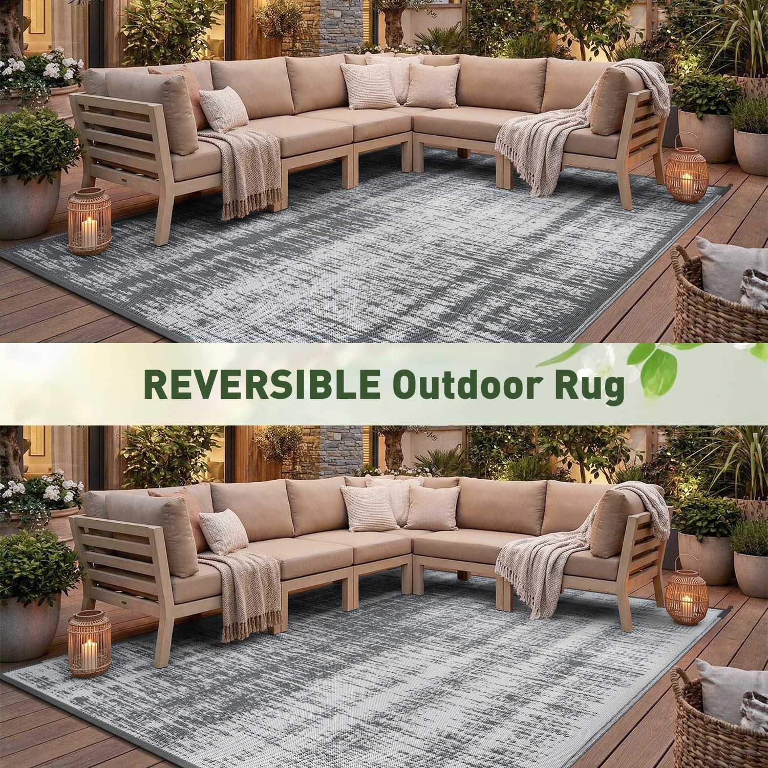 Outdoor Rug Waterproof 5×8 ft Outdoor Carpet Patio Rug Mat Reversible RV Camp…