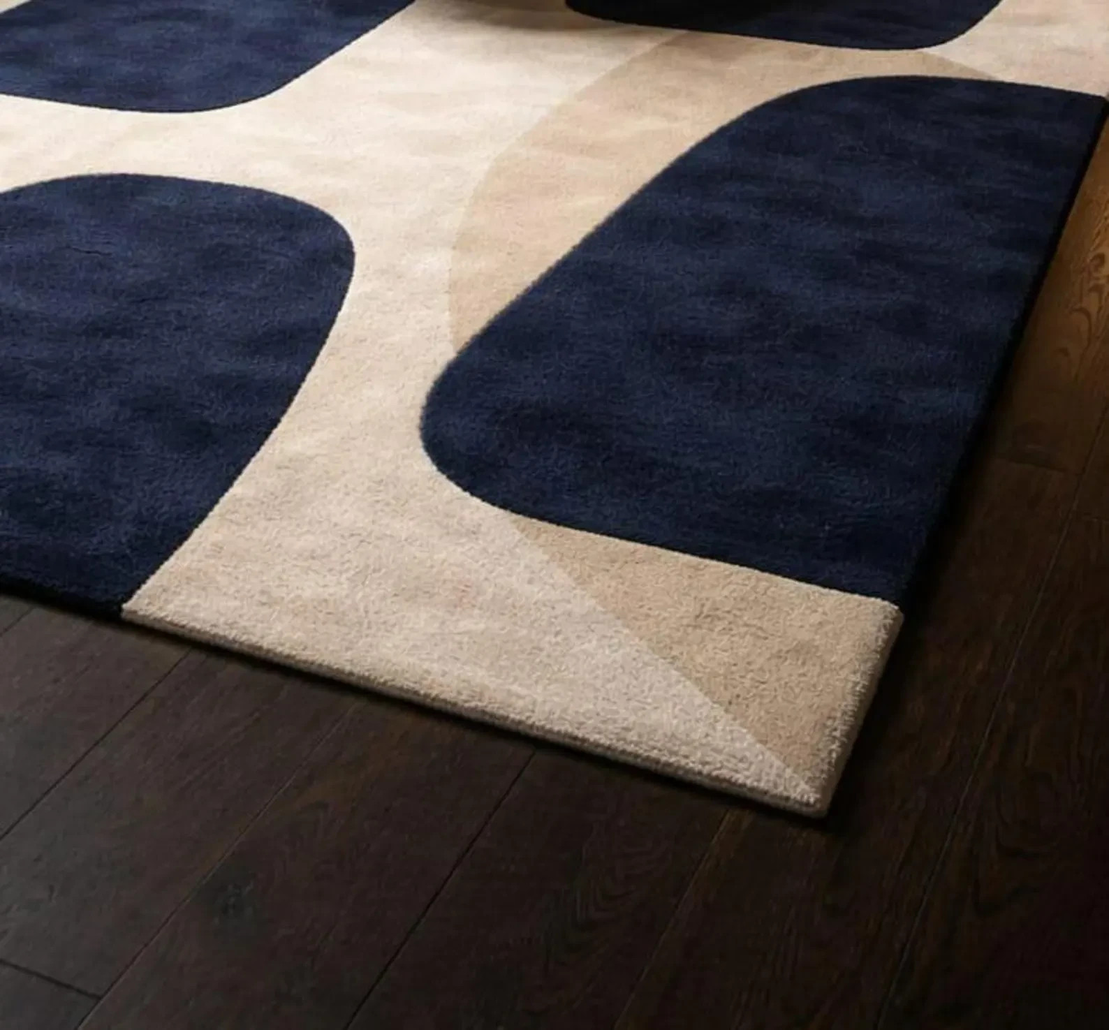 Hand-Tufted Modern Abstract Wool Area Rug – Navy, Beige & Ivory Cotton & wool