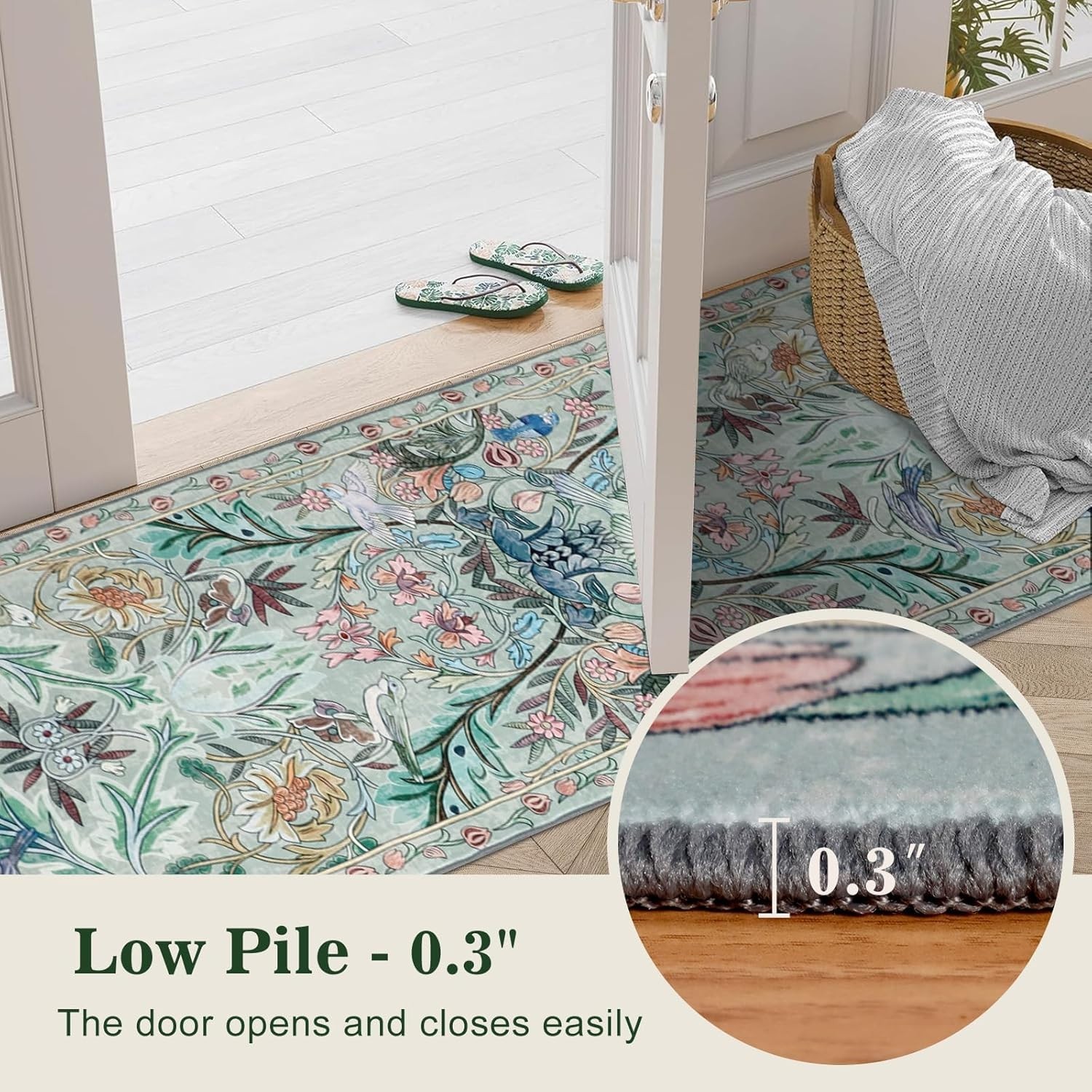 Long 2′ x 10′ Botanical Runner Rug – Stain Resistant, Washable Elegance for Home