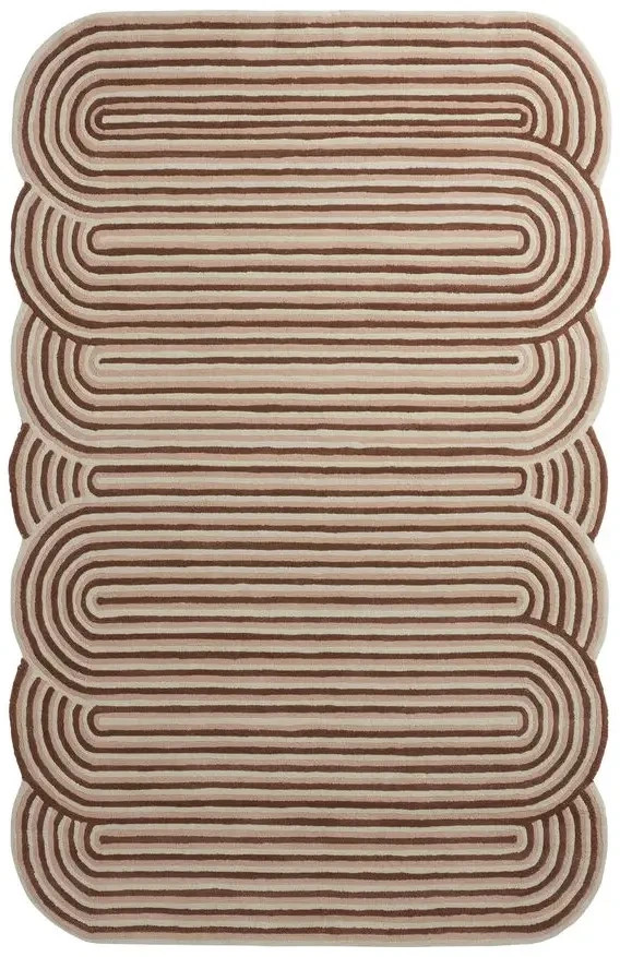 Hand Tufted Abstract Geometric Wool Rug – Beige & Brown Earthy Stripe Design