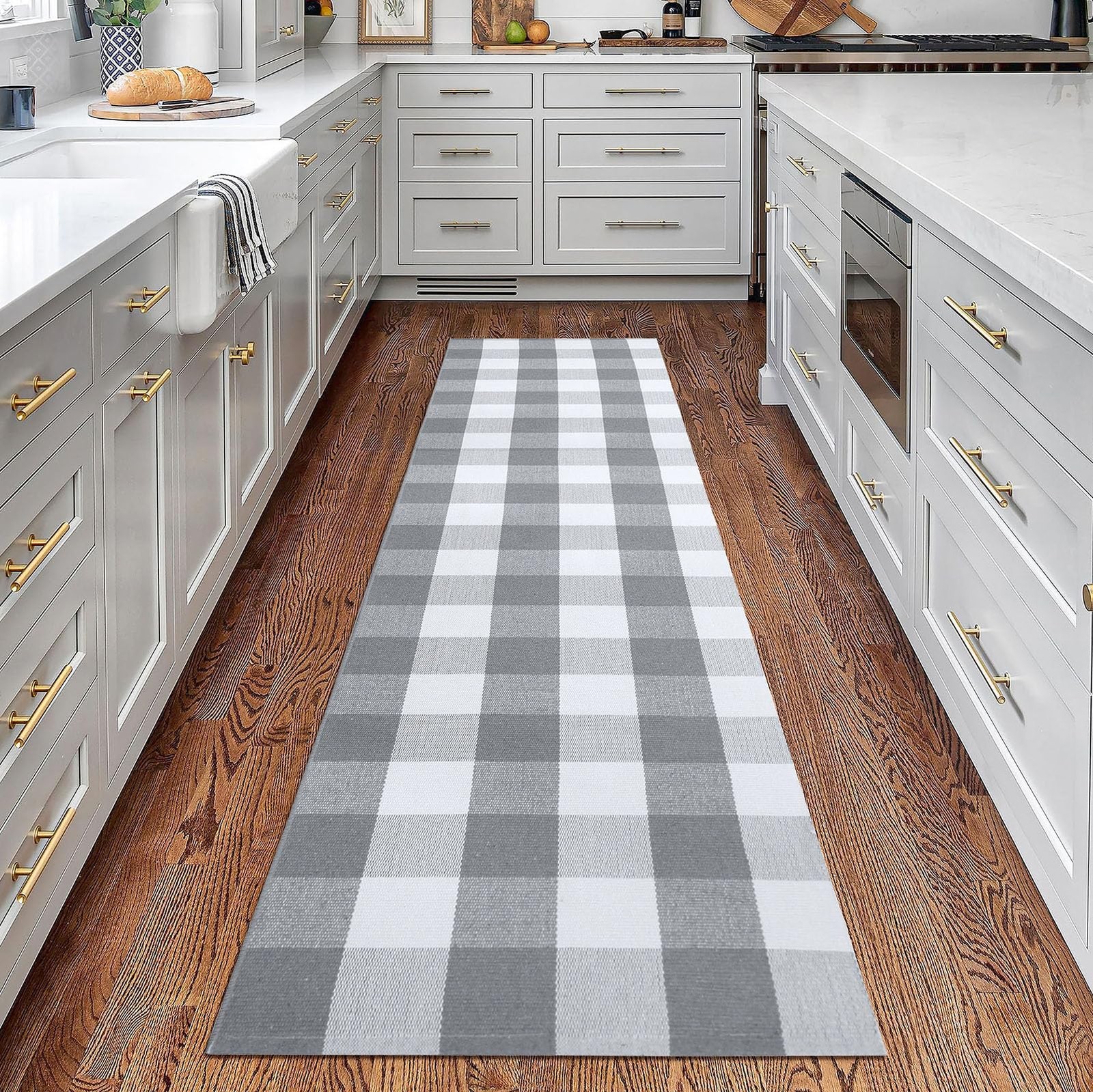 Buffalo Plaid Rug 2×8 Ft Gray and White Runners for Hallways Washable Checker…