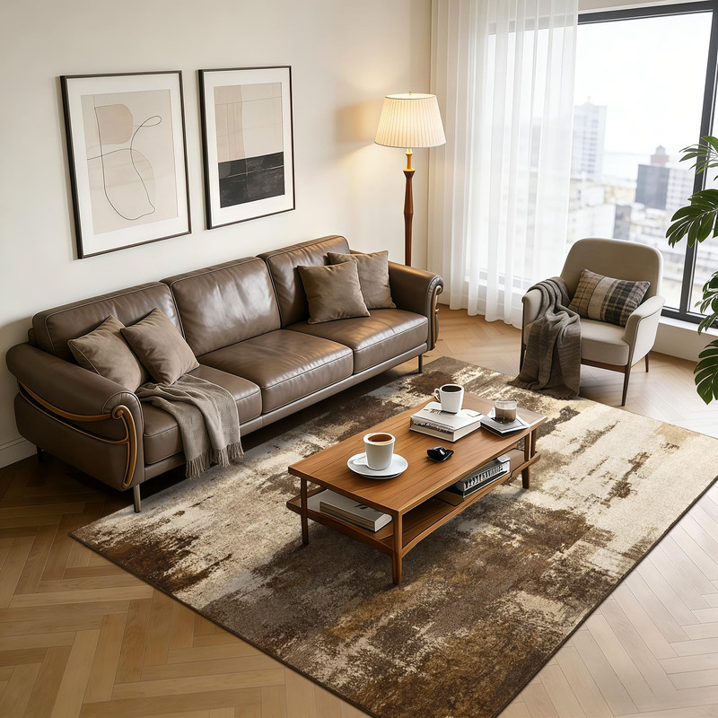 Merelax 5X7 Brown Living Room Area Rug Large Washable Rugs For Bedroom Dining