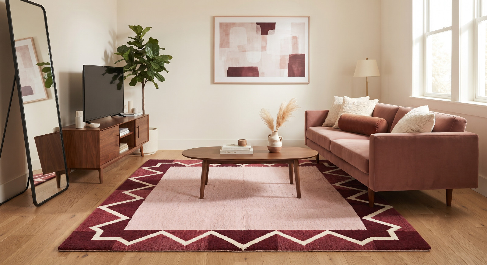 Red Pink Flat weave Scandinavian Swedish Kilim Rug for Living Room Area Rug