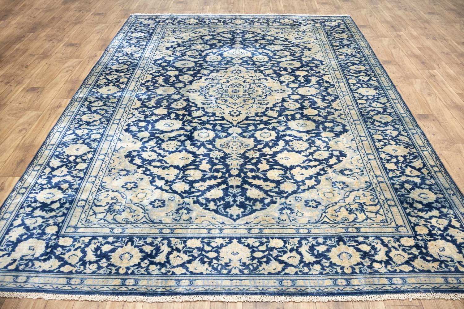 Semi-Antique Handmade Distressed Oriental Rug 10×13 Ft Navy Blue Area Carpet