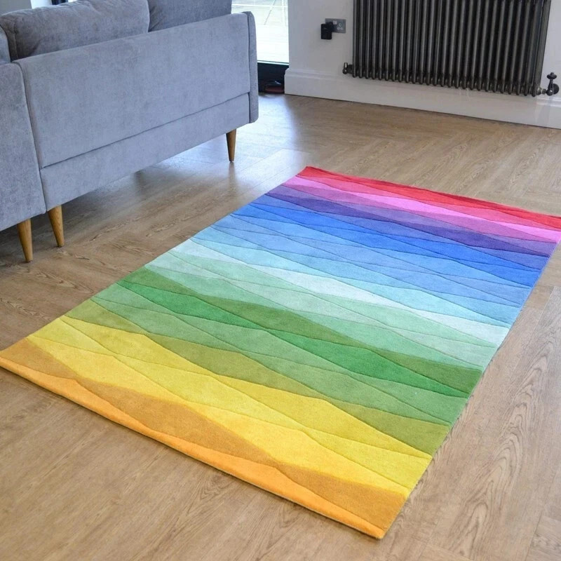 Handmade Tufted Rainbow Area Rug – Colorful Gradient Living Room Carpet.
