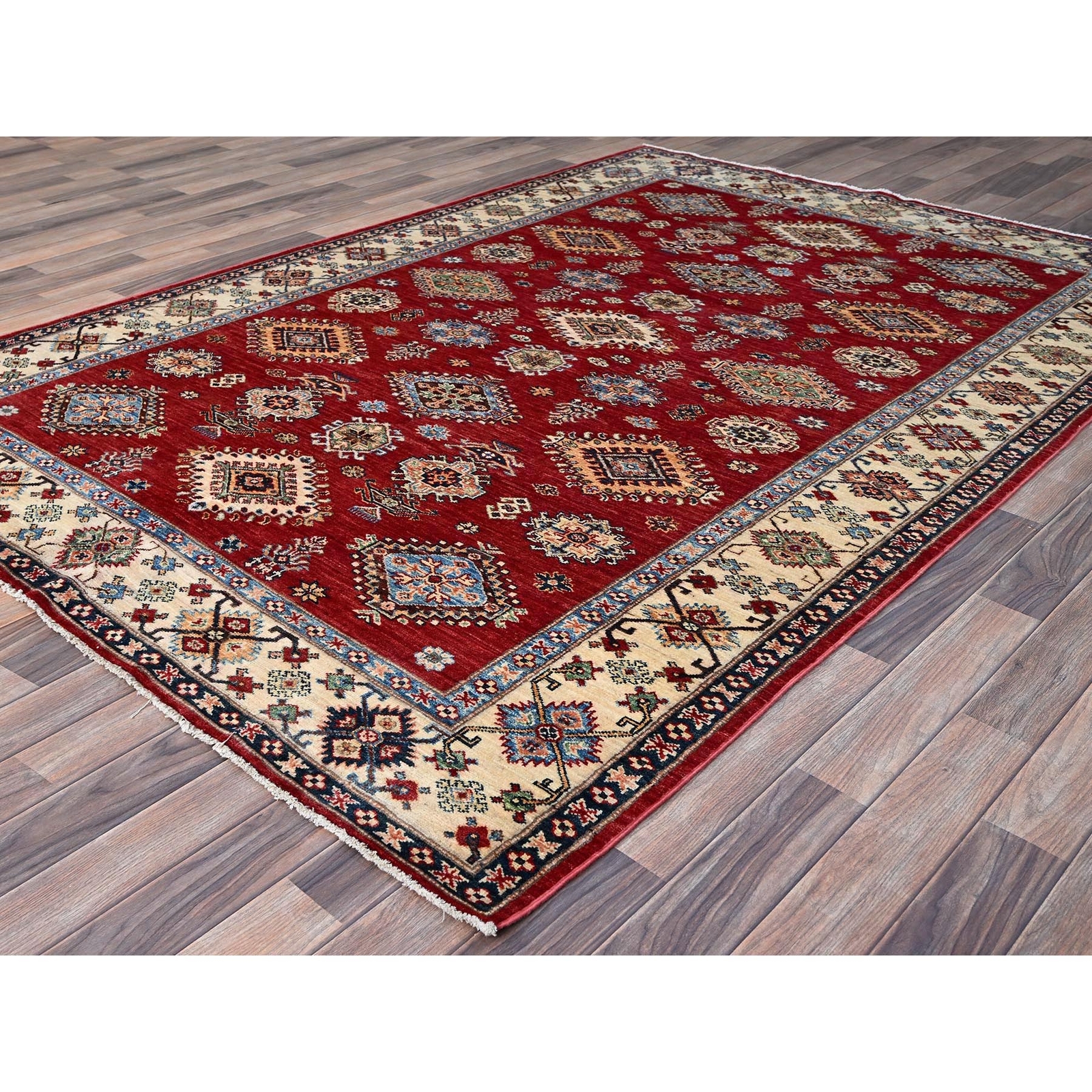 6’x8’8″ Fire Brick Red Wool Tribal Super Kazak Hand Knotted Oriental Rug R86560