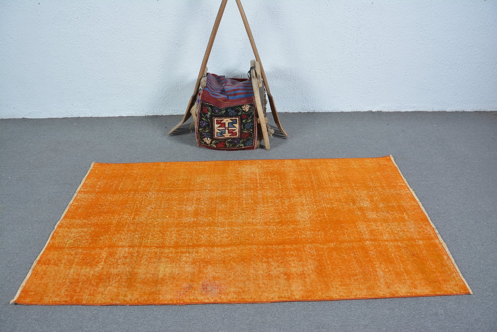 Vintage Turkish Rug 3,7×6,5 ft (113×198 cm), Orange Wool Rug