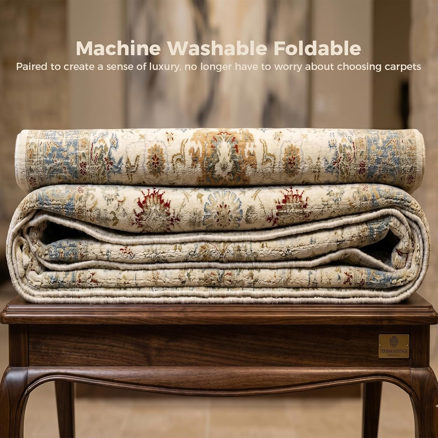 8X10 Feet Washable Vintage Bohemian Floral Area Rug – Non-Slip Foldable Floor Ma