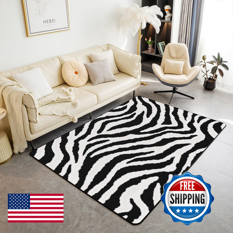 Castle Fairy Zebra Stripes Decorative Rug 5X66 Black White Animal Skin Print