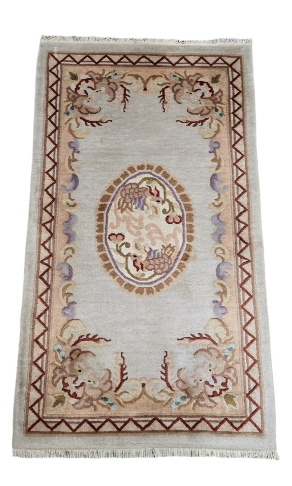 Decorative handwoven Art deco Chinese rug Beige Color size 2ft 10″ By 5ft