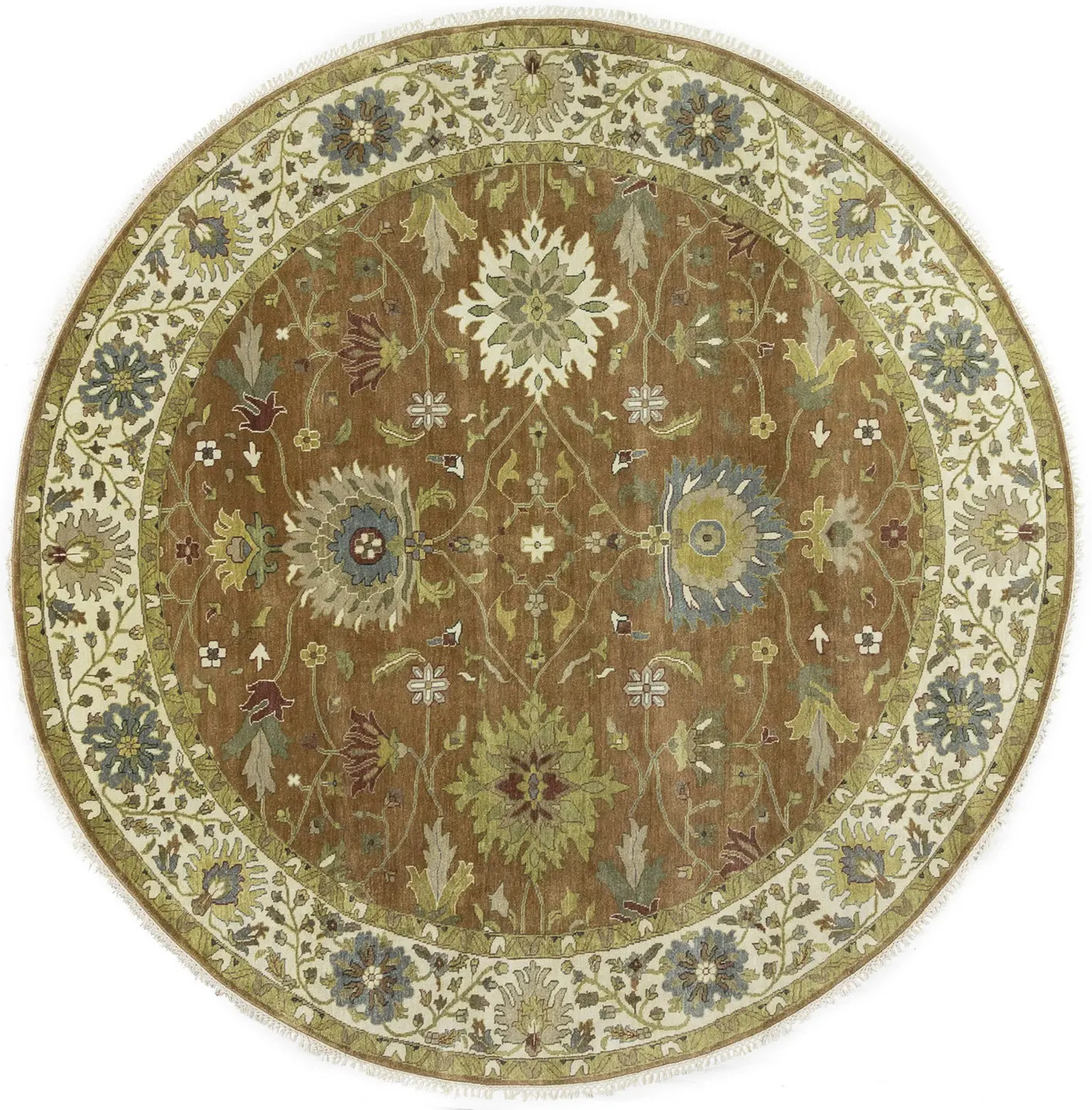 Rust Orange Oushak Wool Round Rug Floral Design Carpet Home Decor 10X10 ft