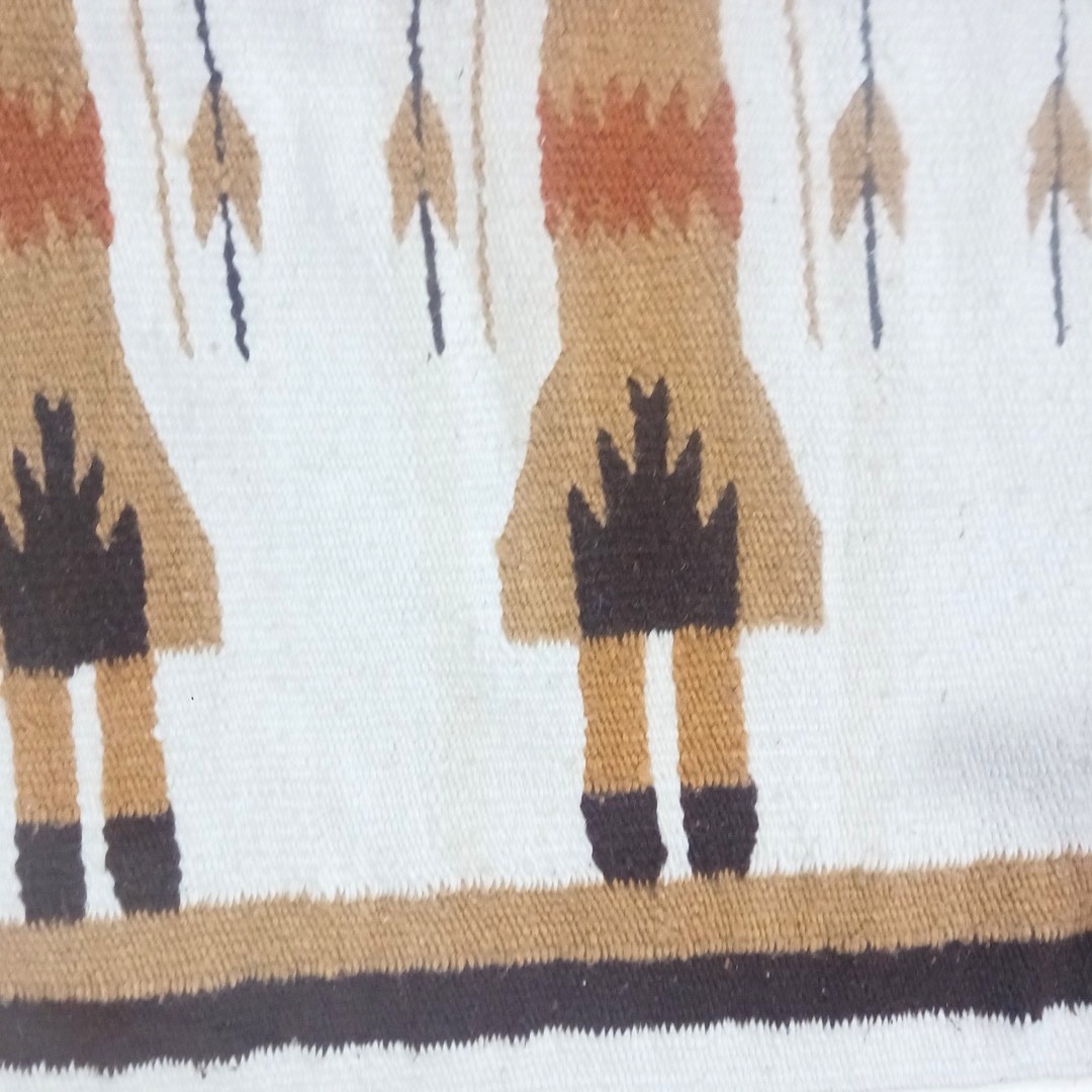 Imported Yei Wool Rug 5 figures Gold Brown White Cotton/Poly 60×27.5