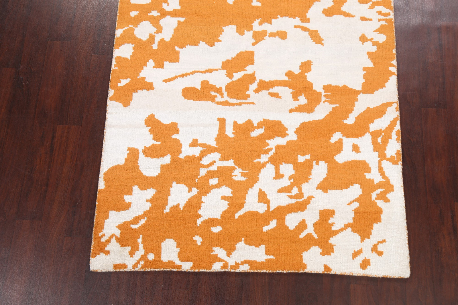 Beige / Orange Handmade Wool & Silk Carpet Contemporary Abstract Area Rug 5×8 Ft