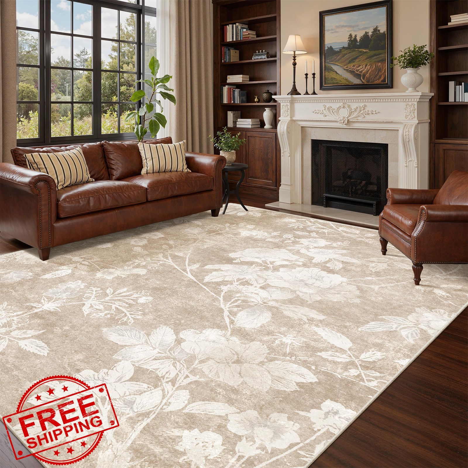 Soalmost 8’x10′ Tan Floral Oriental Rug