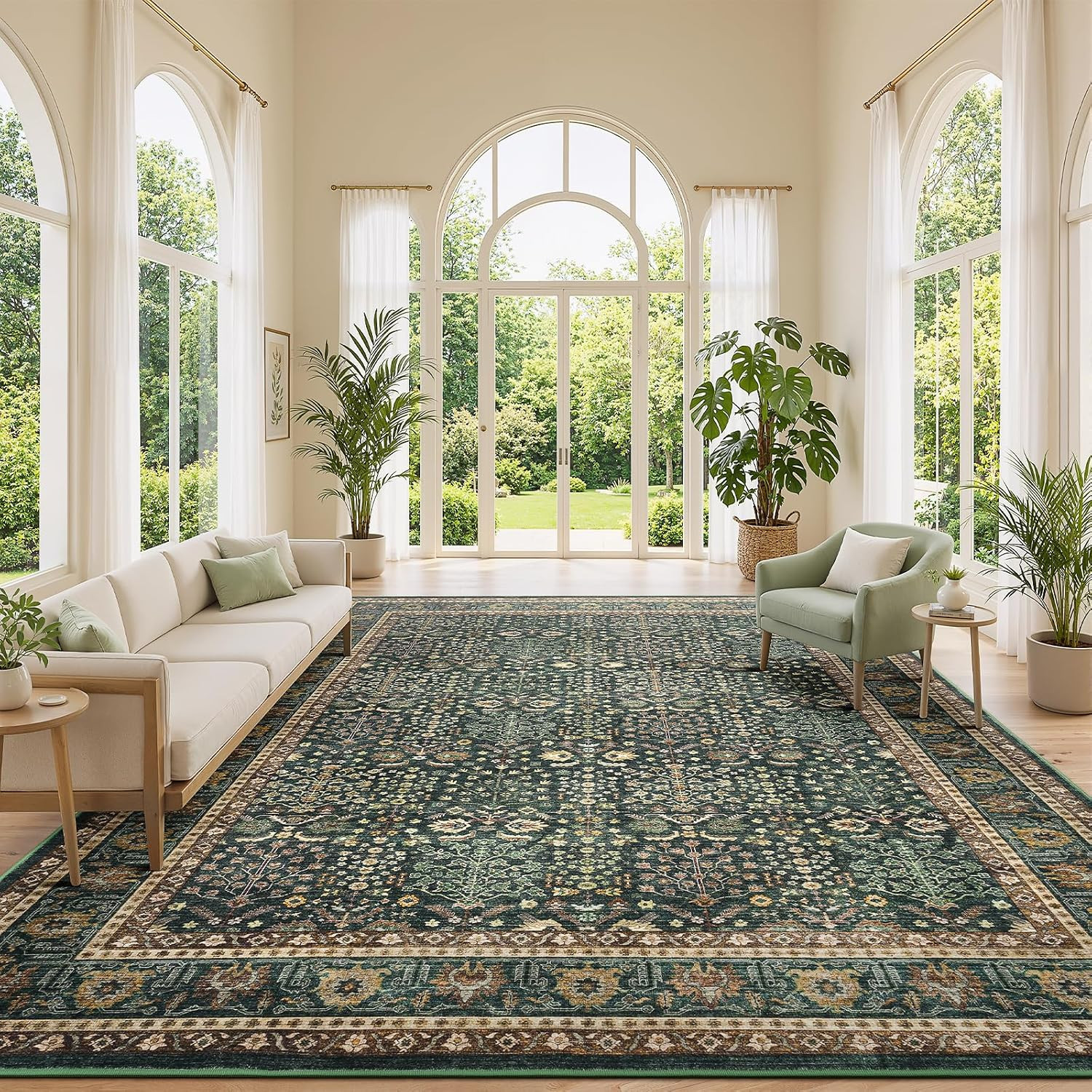 9×12 Green Area Rug Washable Non Slip Vintage Boho Floor Carpet Indoor Decor