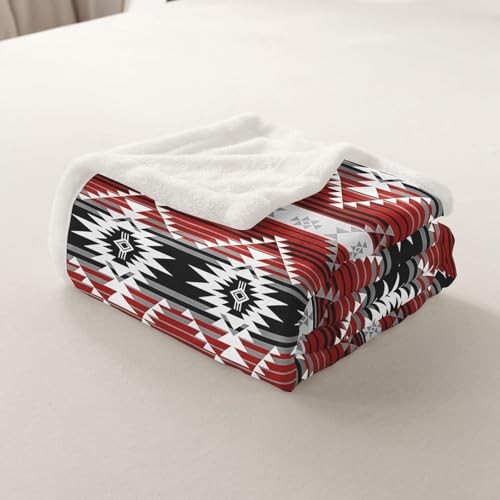 Western Sherpa Blanket Plush Fuzzy Southwestern Aztec Throw Red Grey Black