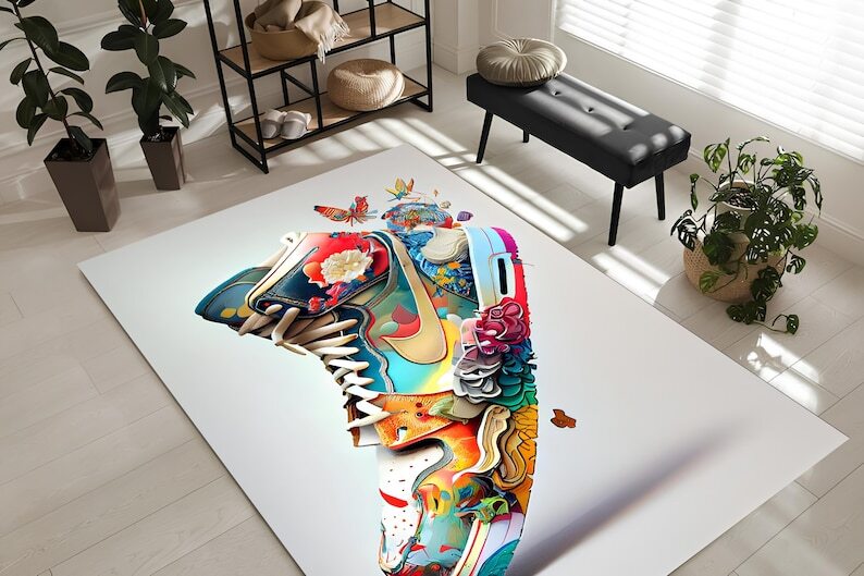 Colorful Sneaker Rug, Sneaker Graffiti Rug, Sneaker Art, Sneaker Graffiti Rug, S