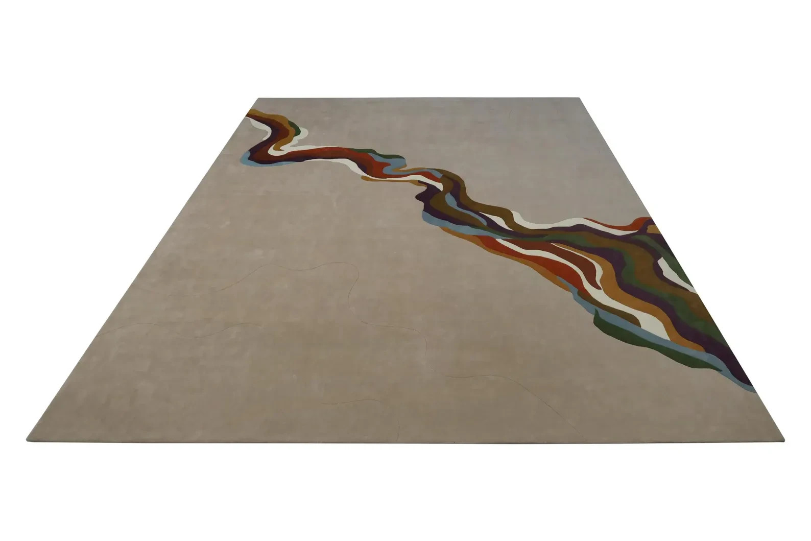 Hand-Tufted New Zealand Wool Rug: Abstract Multi-Wave Design Area Rug Carpet.