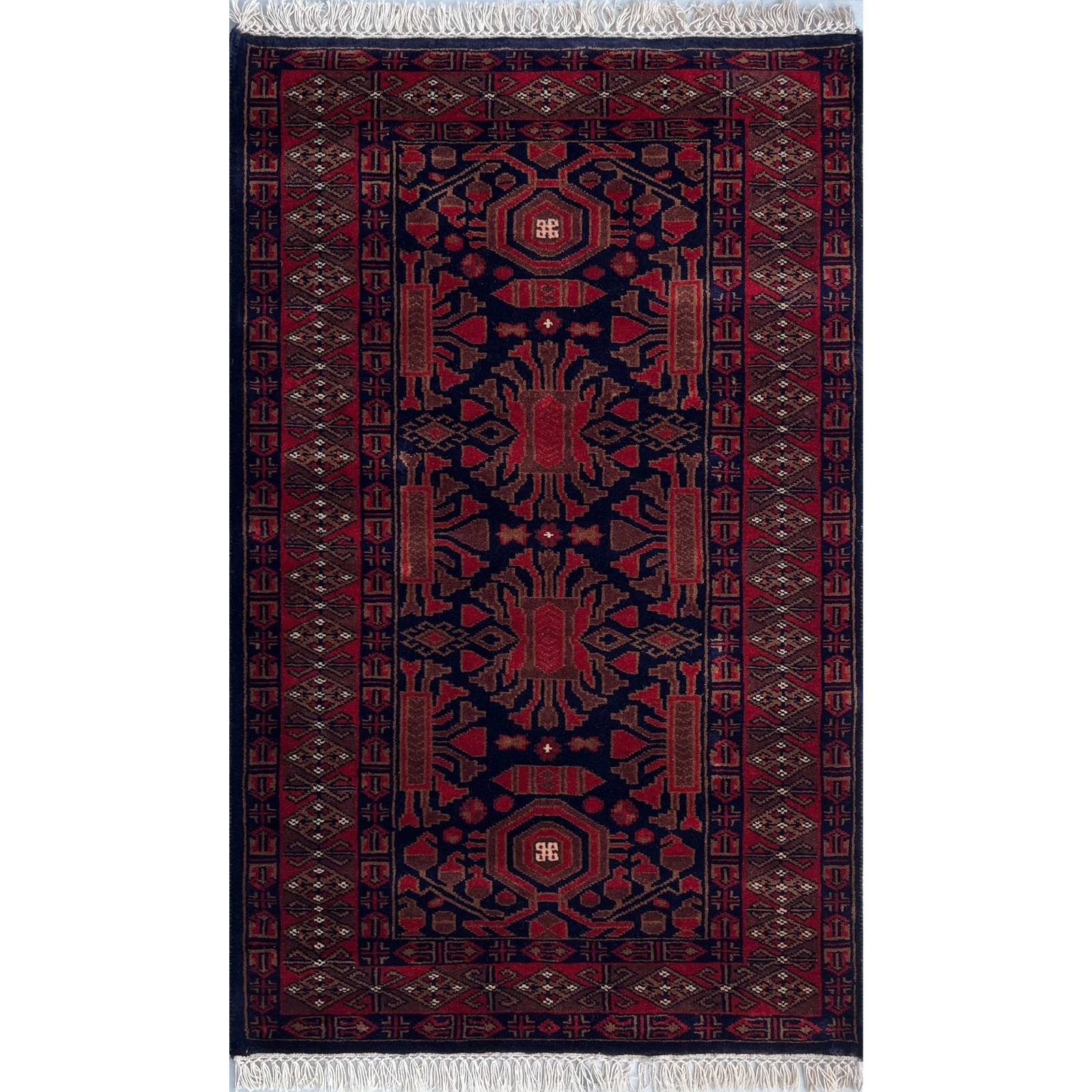 Hand Knotted Woolen Rug Black 2.5×4 ft (80 x 120 cm) Tribal Kenkda