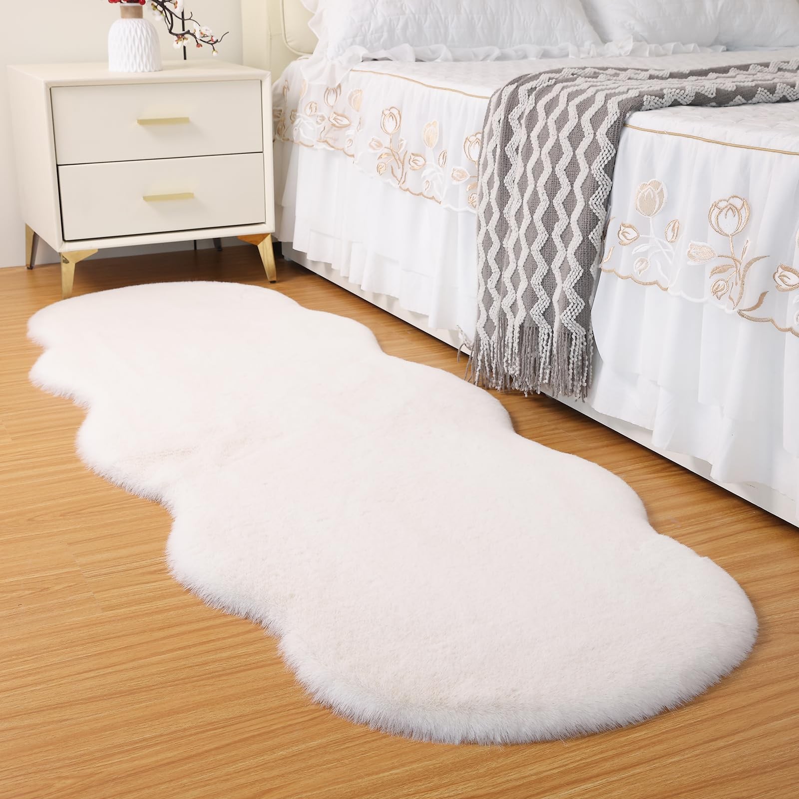 Fluffy Synthetic Rabbit Fur Area Rug Furry Floor mat Machine Washable Non-Sli…