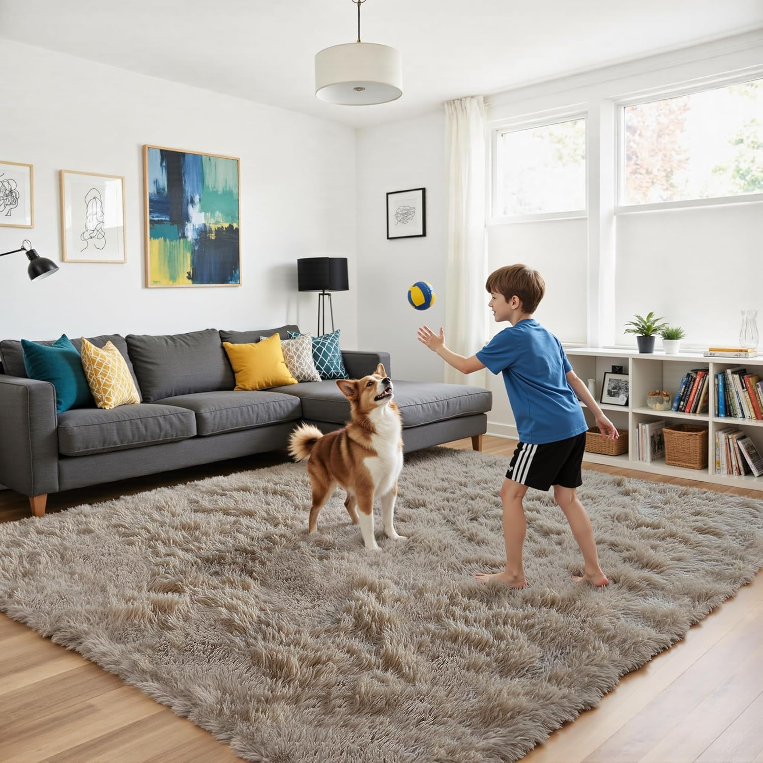 Fluffy Rug Shaggy Area Rug, Beige 2×4 Area Rugs for Bedroom, Small Bedside Rug,