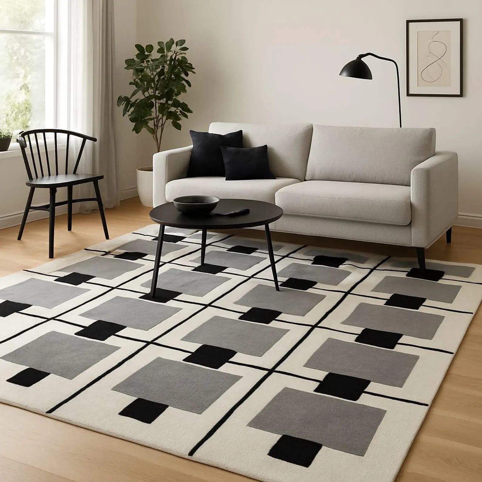 Hand Tufted 100% Wool Rug Color Grey, Black, White Luxury Handmade Carpet Rug