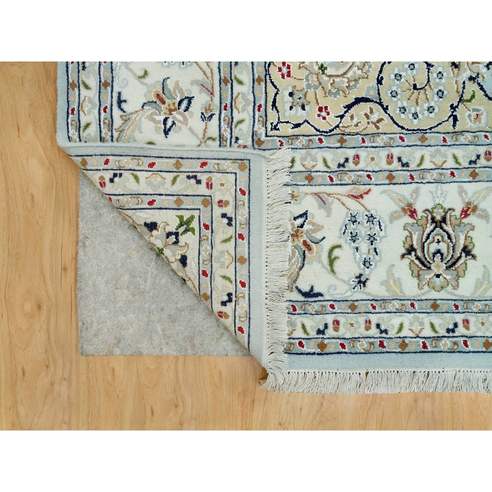 7’7″x9’9″ Celeste Blue Nain Design 250 KPSI Hand Knotted Square Rug R90319