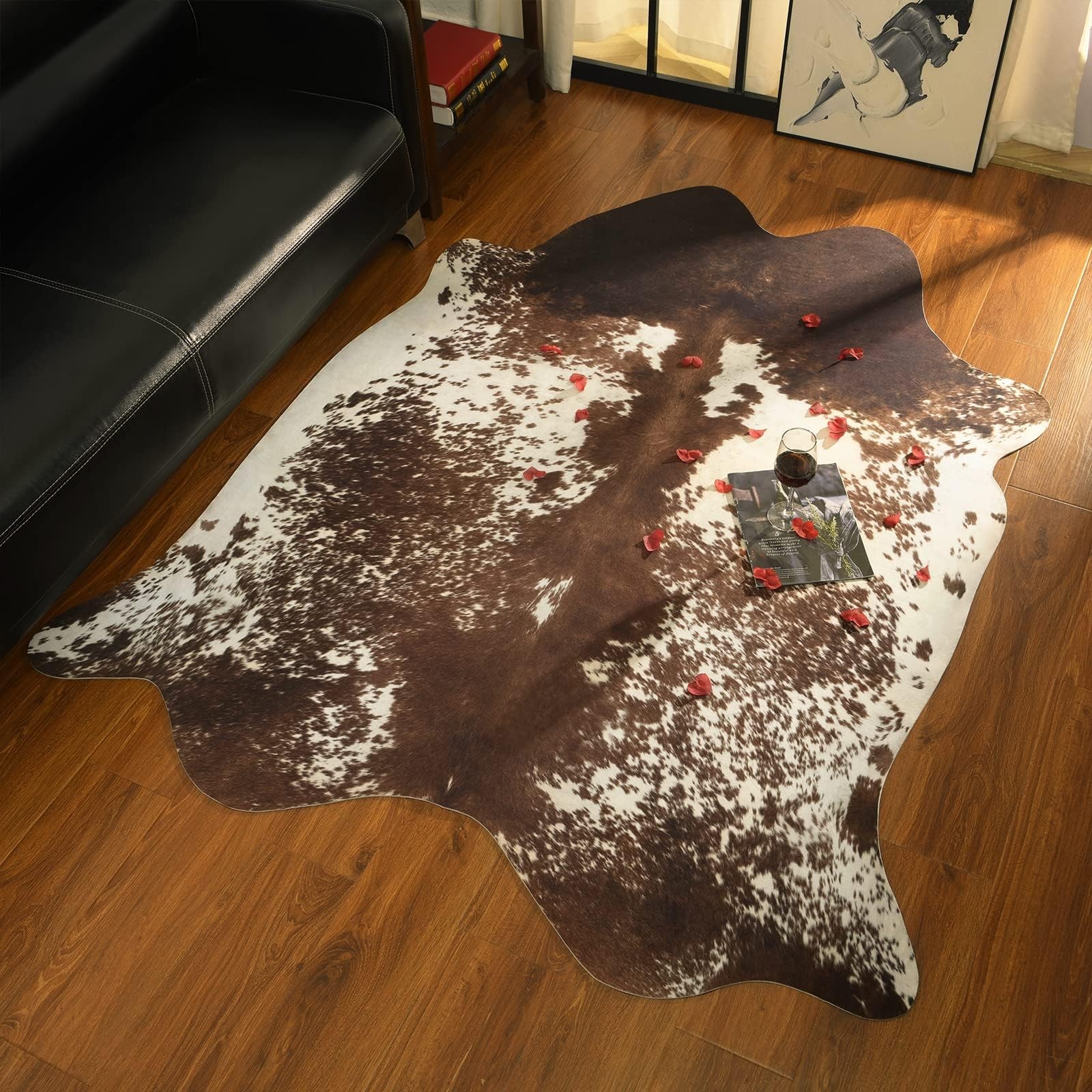 Faux Cowhide Rug 4.6 x 5.2ft, Non Slip Cow Hide Rugs for Living Room Bedroom …