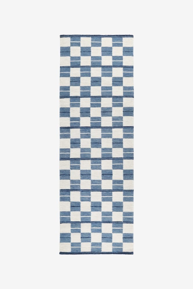 Blue Scandinavian Swedish Kilim Tile Rug Handmade Flat weave Boho Large Area Rug