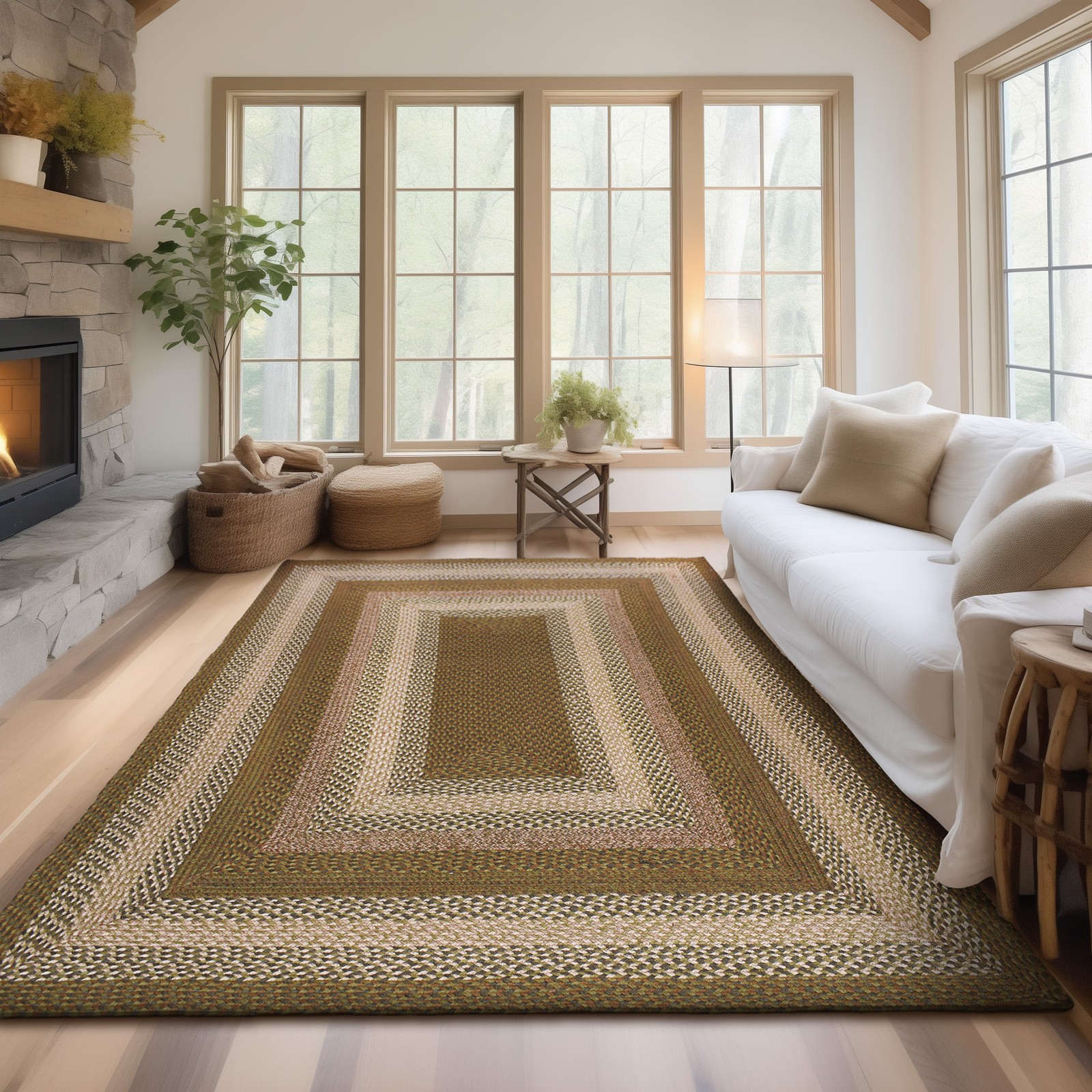 Green Braided Jute Area Rug Farmhouse / Primitive Round Runner Oval Rectangle