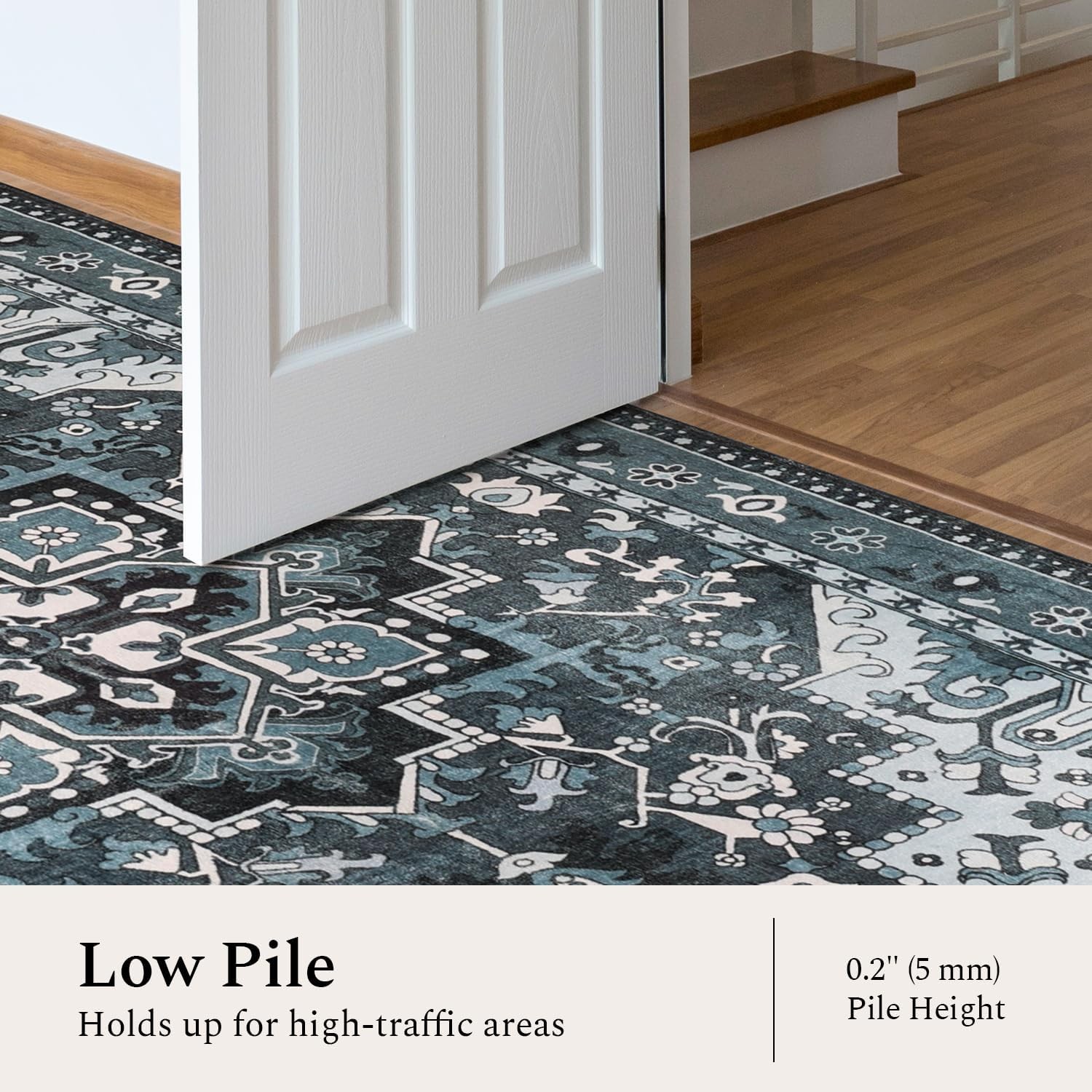 Rugflix 5×7 Machine Washable Area Rug, Dark Navy Blue Carpet for Living Room