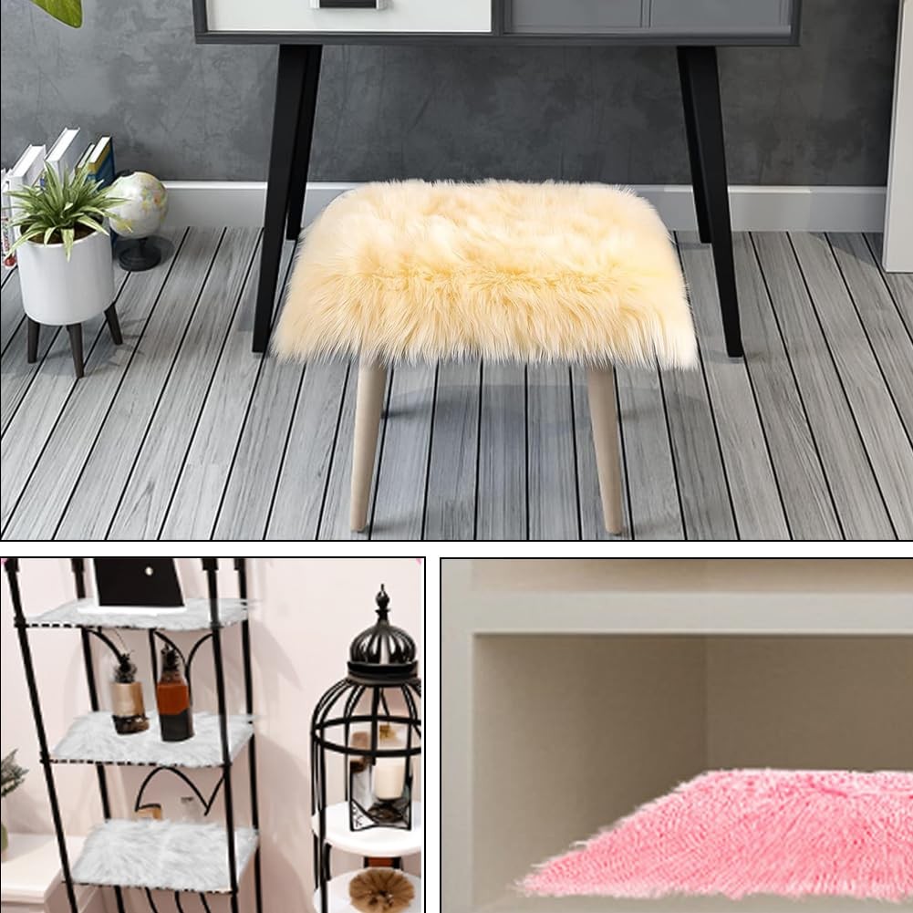 Faux Fur Sheepskin Square Chair Cover Seat Pad Wool Area Rugs Mat Carpet (Bla…