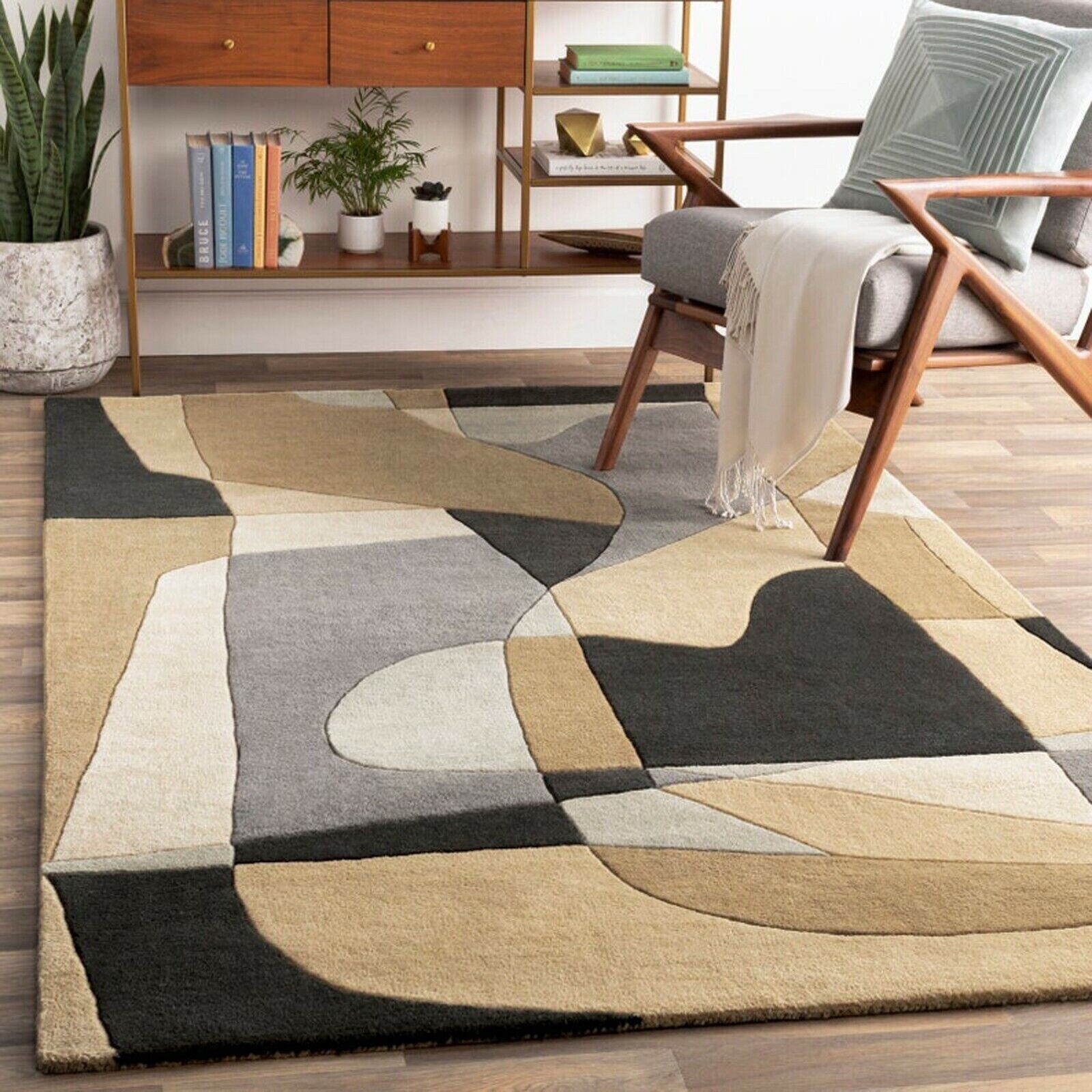 5×8|8x10Hand Tufted Wool Area Rug New Geometric Abstract Design Premium Quality.