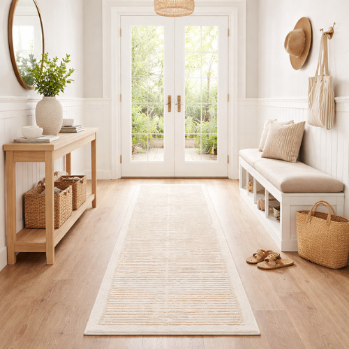 Luxury Hand Tufted Wool Runner Rug Neutral Beige Hallway Rug, Handmade Wool Rug