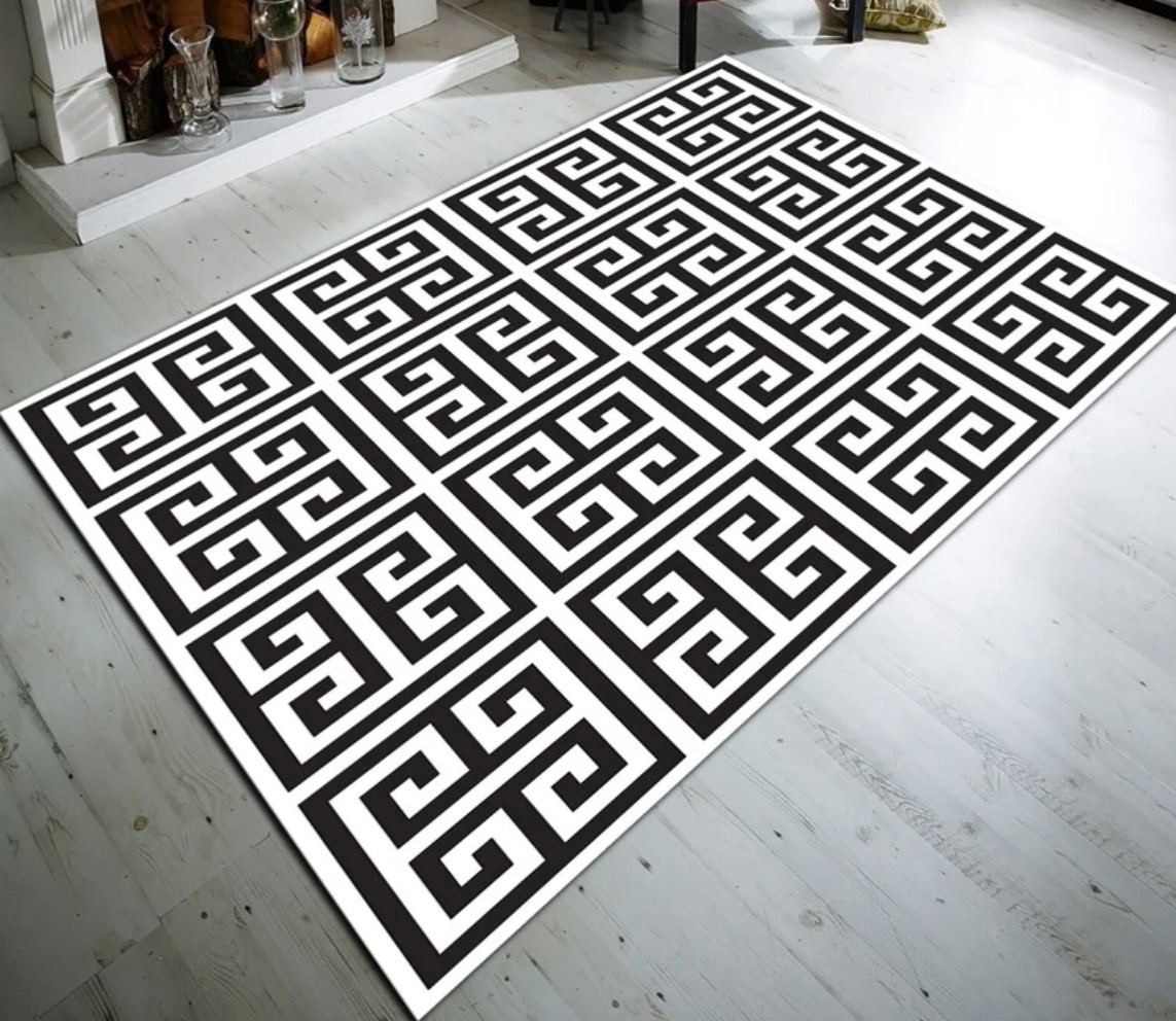 Greek key carpet black and white 4.6×6.6ft(140x200cm)
