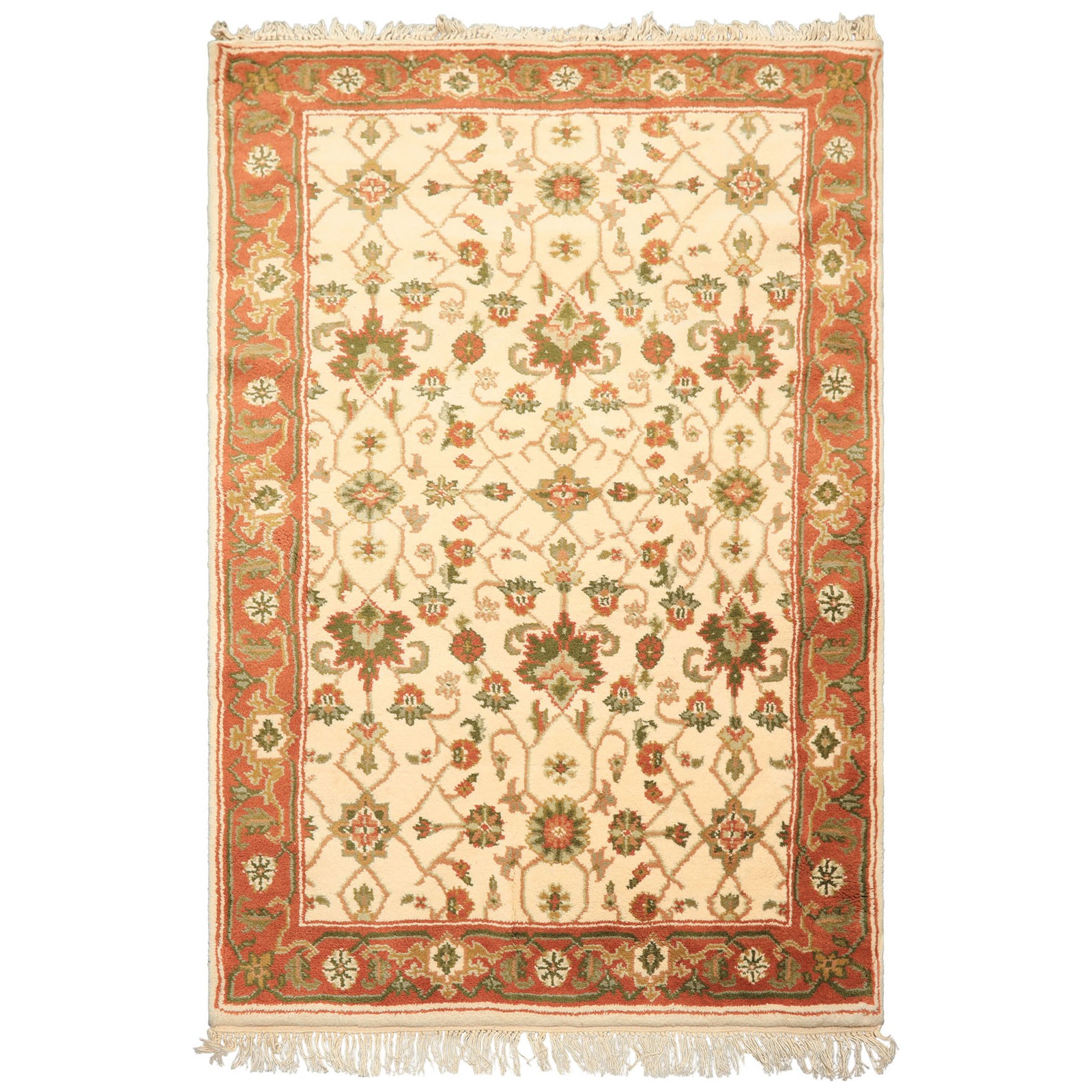 4×6 Hand Knotted Wool Ivory, Rust Indo Kashaan Traditional Plush Pile Area Rug